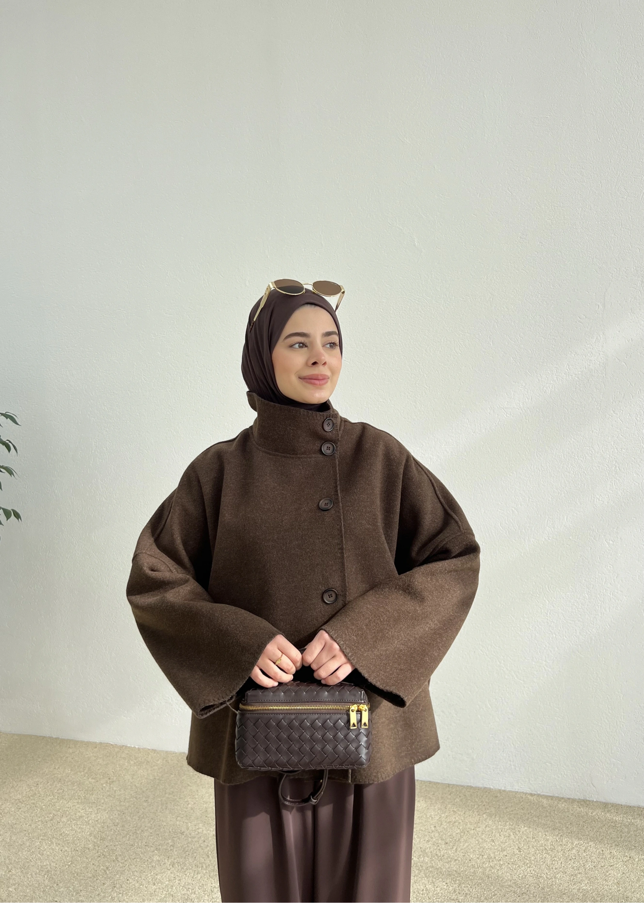 DİKİŞLİ DİK YAKA KABAN kahve