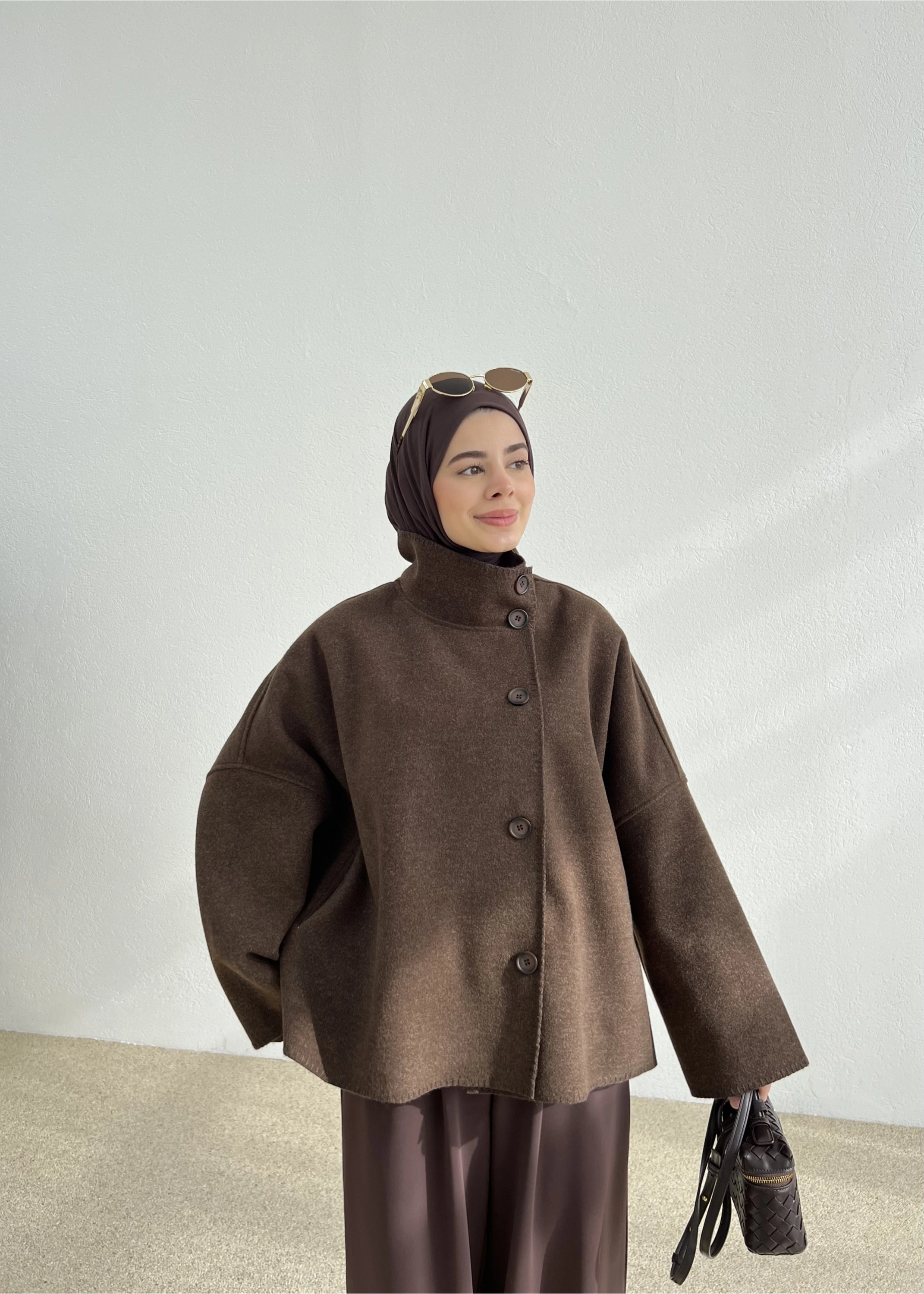 DİKİŞLİ DİK YAKA KABAN kahve