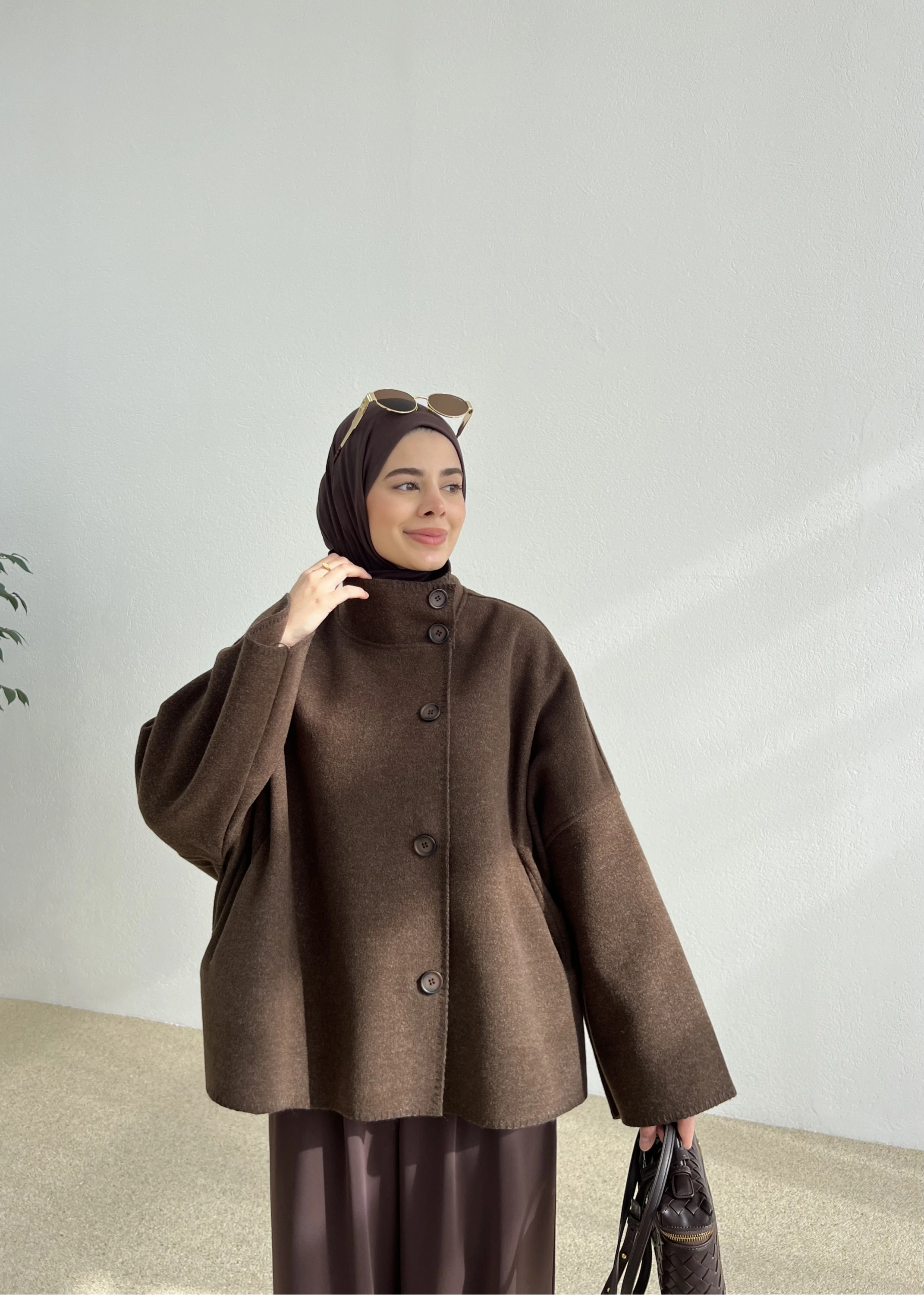 DİKİŞLİ DİK YAKA KABAN kahve