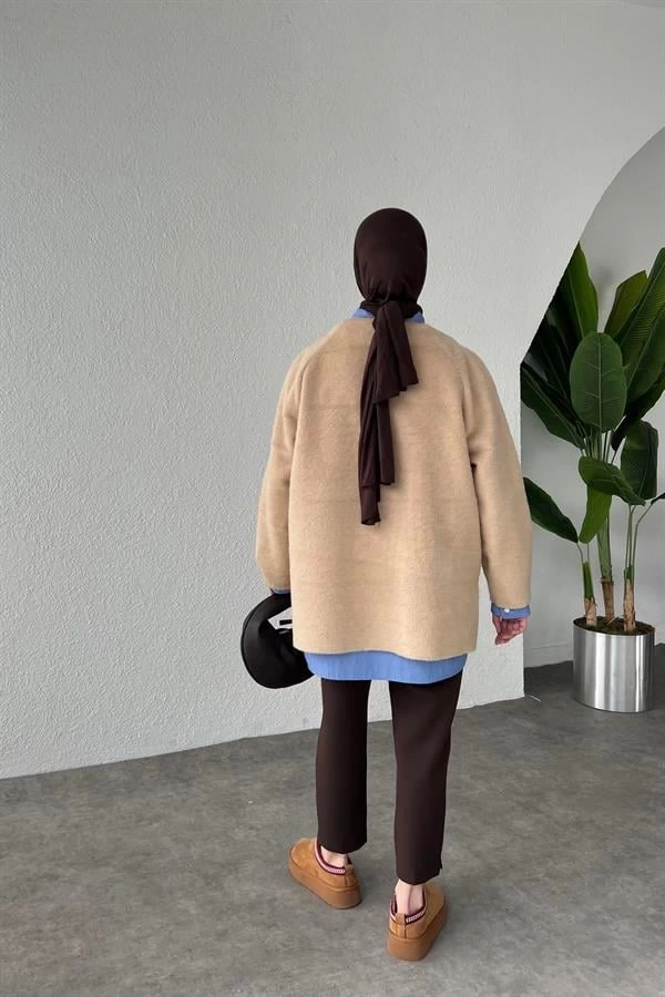 DOKULU TASARIM SWEAT KARAMEL