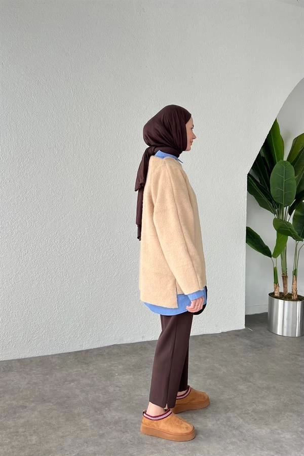 DOKULU TASARIM SWEAT KARAMEL