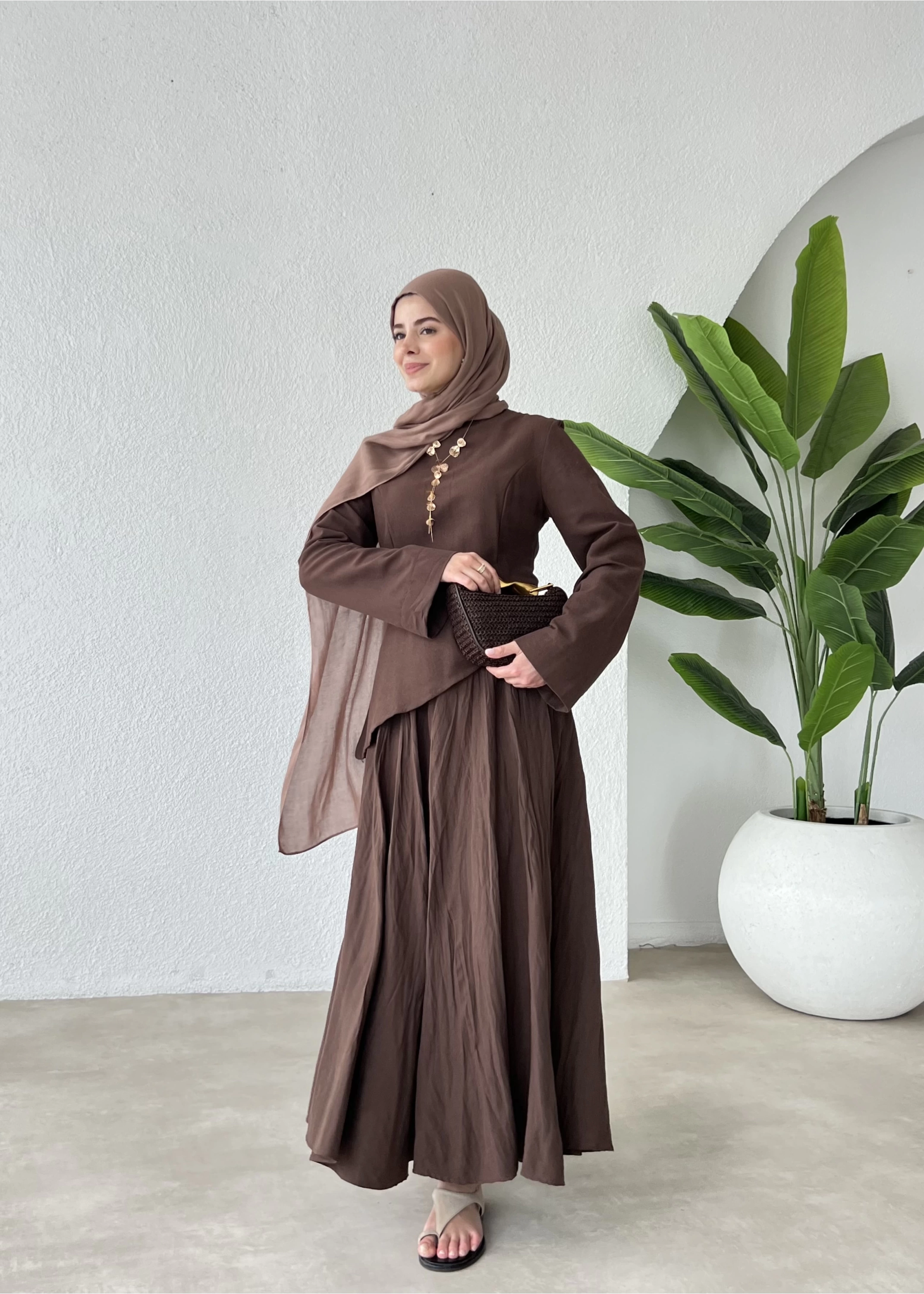 Eteklı Arabık keten takım kahve