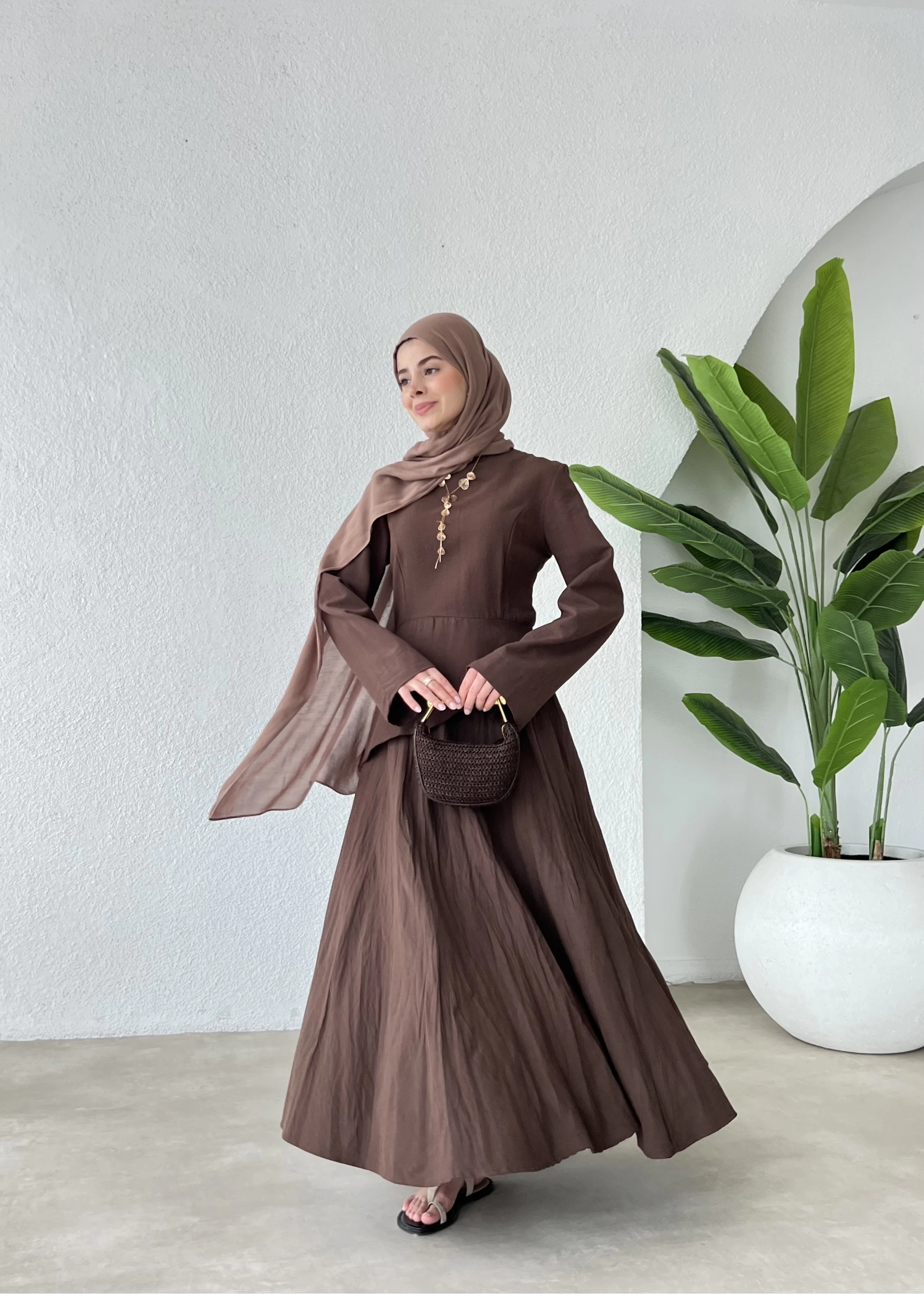 Eteklı Arabık keten takım kahve