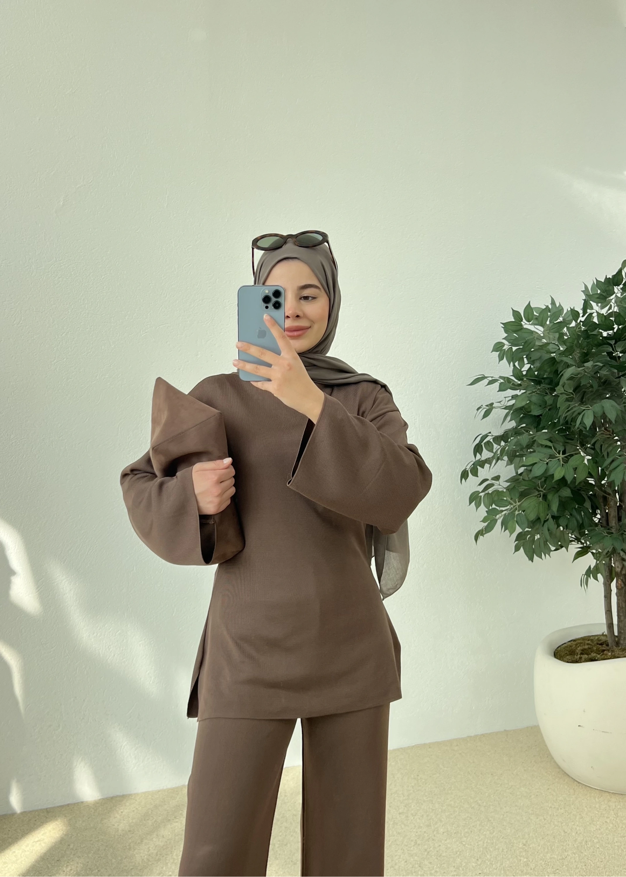 FERMUARLI LİKRALI TRİKO KAHVE