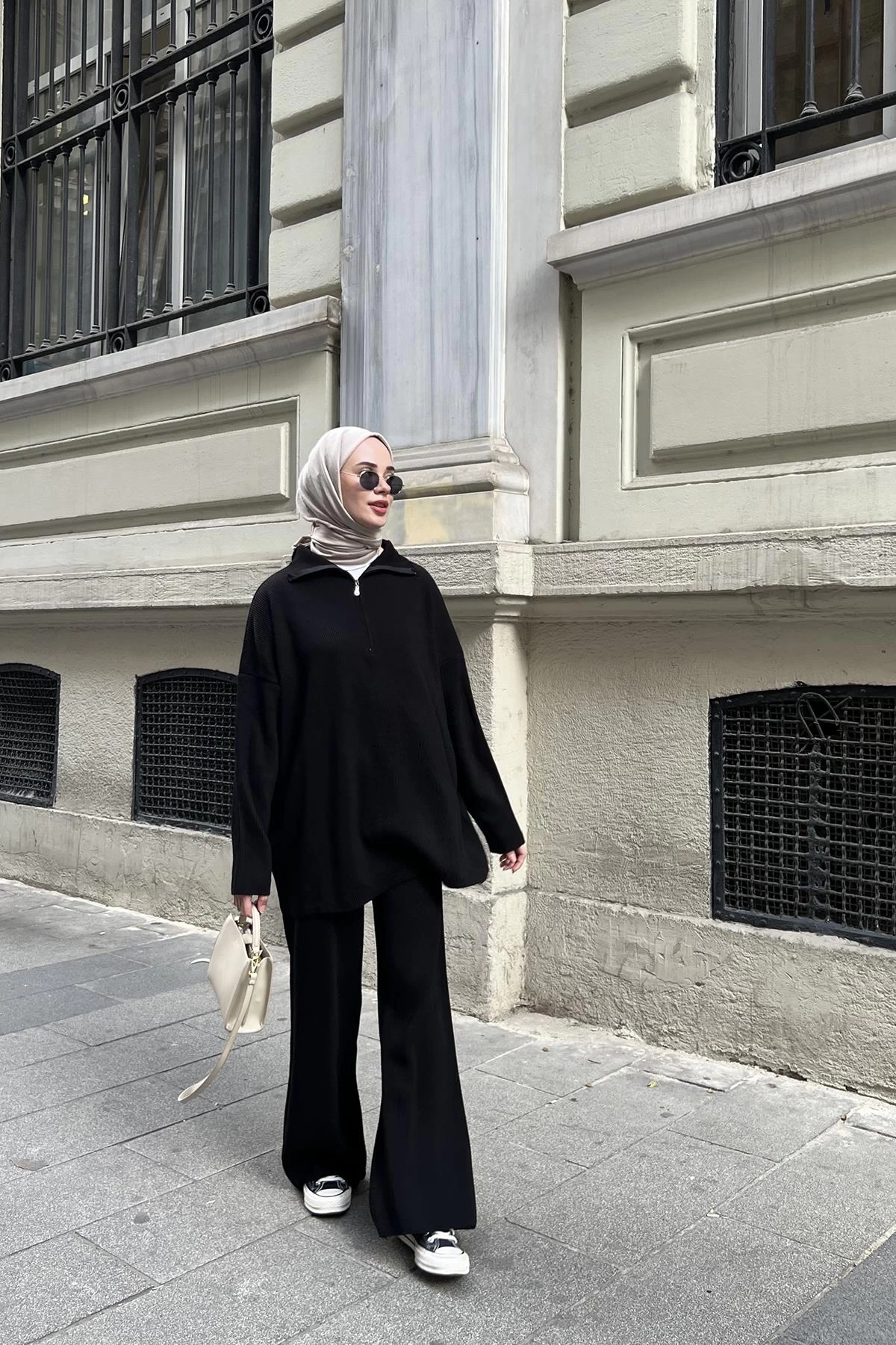 Fermuarlı triko siyah takım