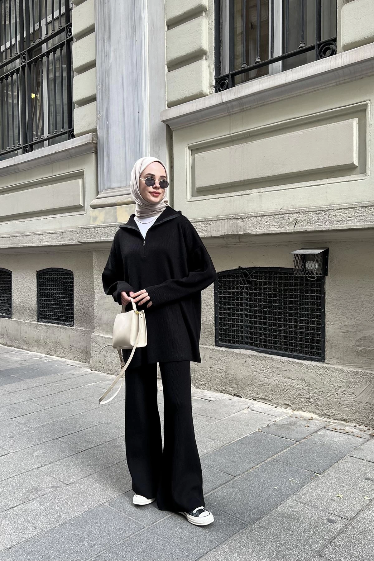 Fermuarlı triko siyah takım