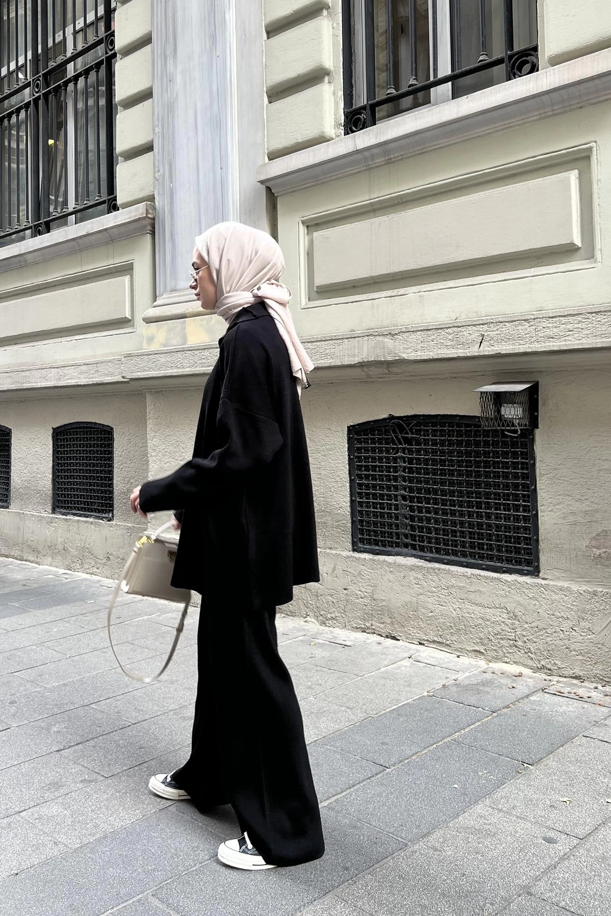 Fermuarlı triko siyah takım