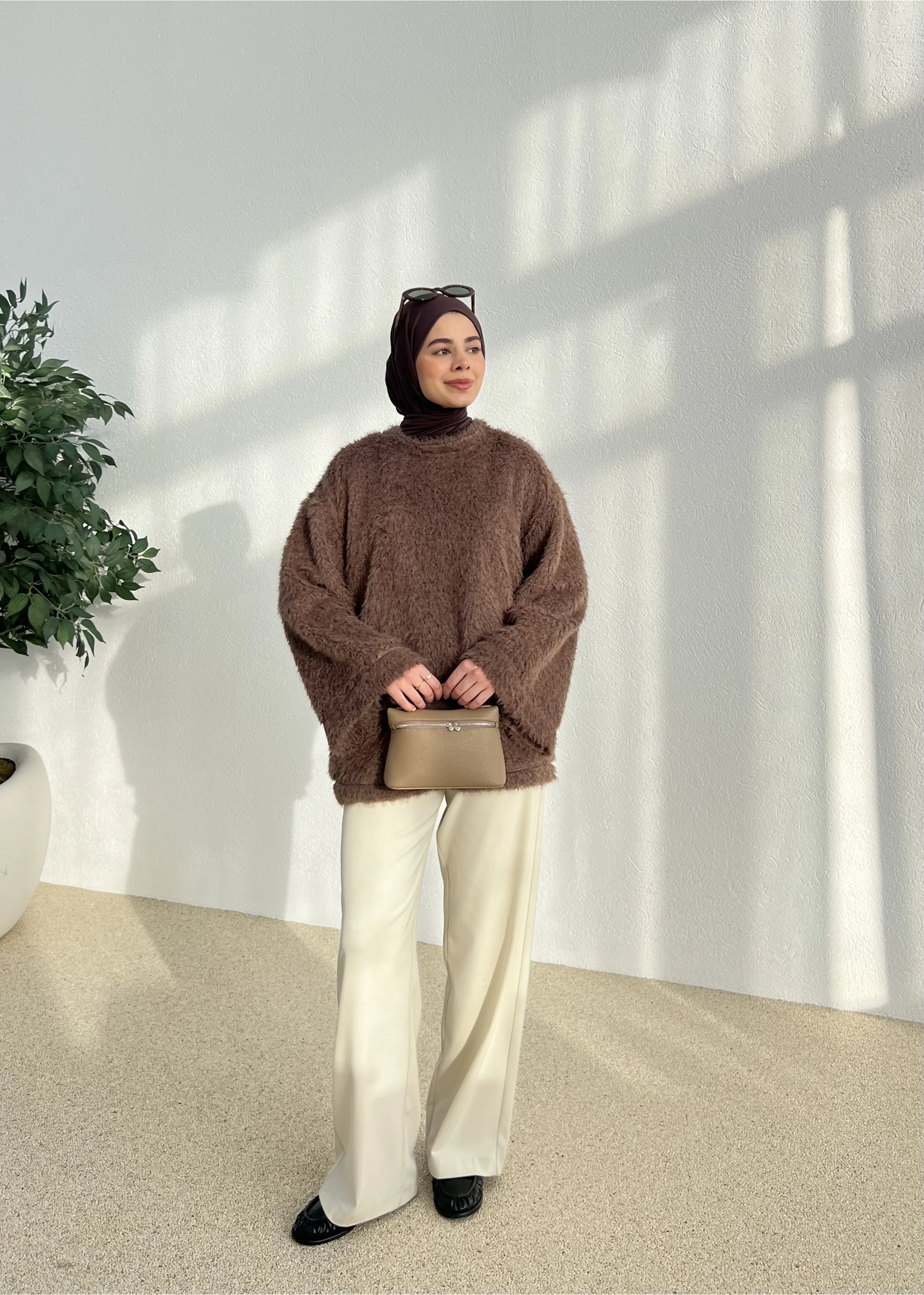 GENİŞ KOL TÜY KAZAK acı kahve