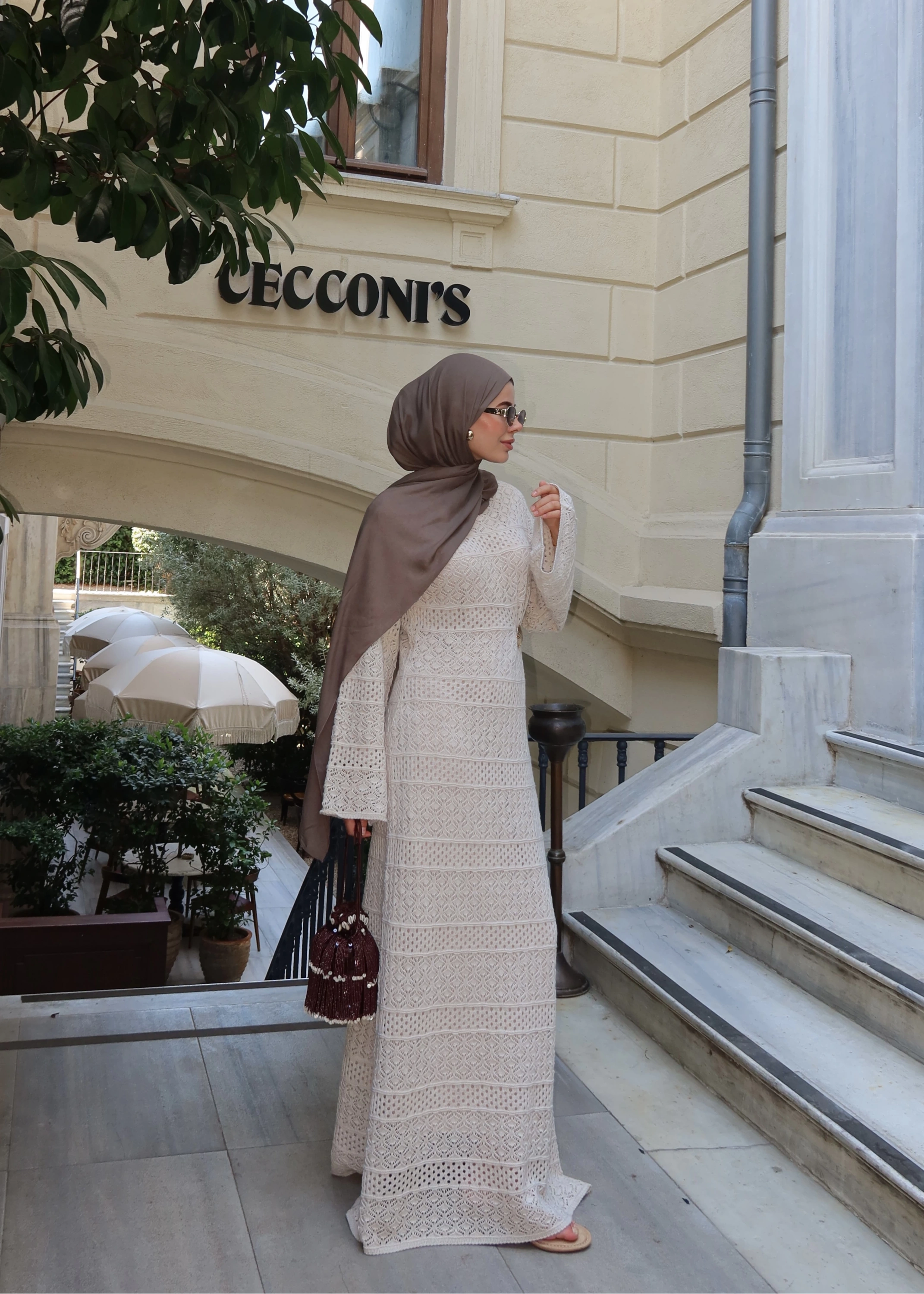 H&M AJURLU ELBİSE bej