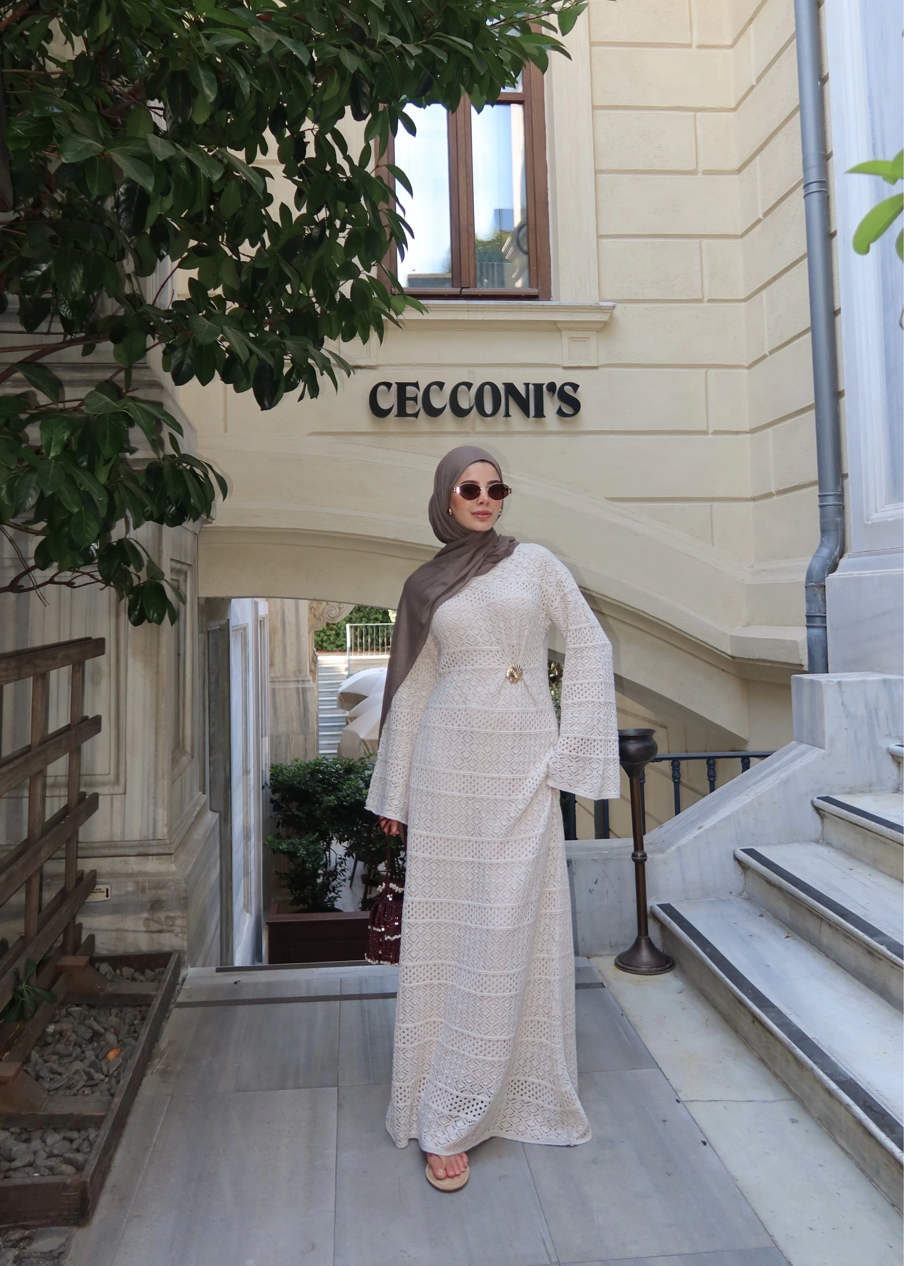 H&M AJURLU ELBİSE bej
