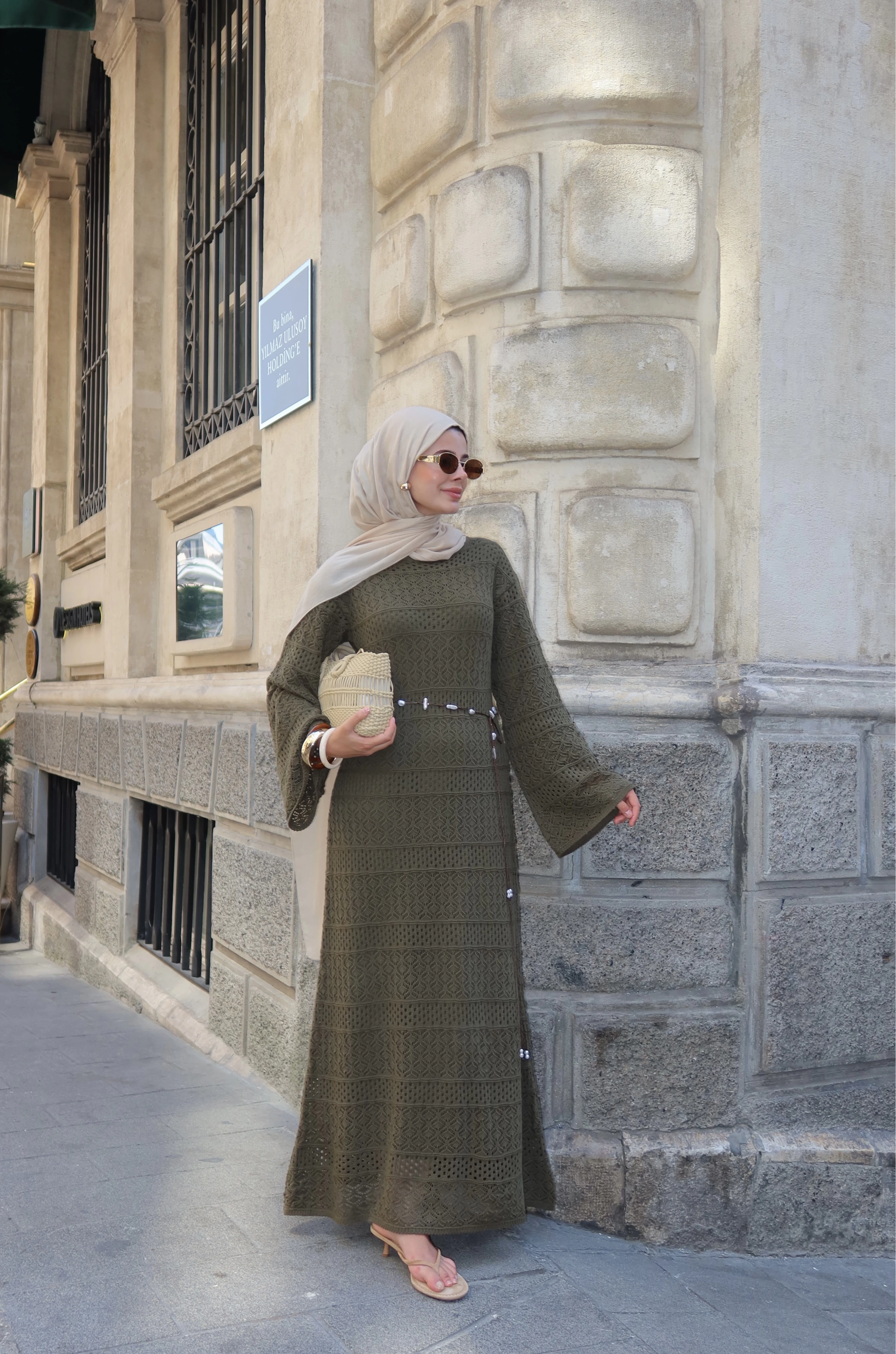 H&M AJURLU ELBİSE haki