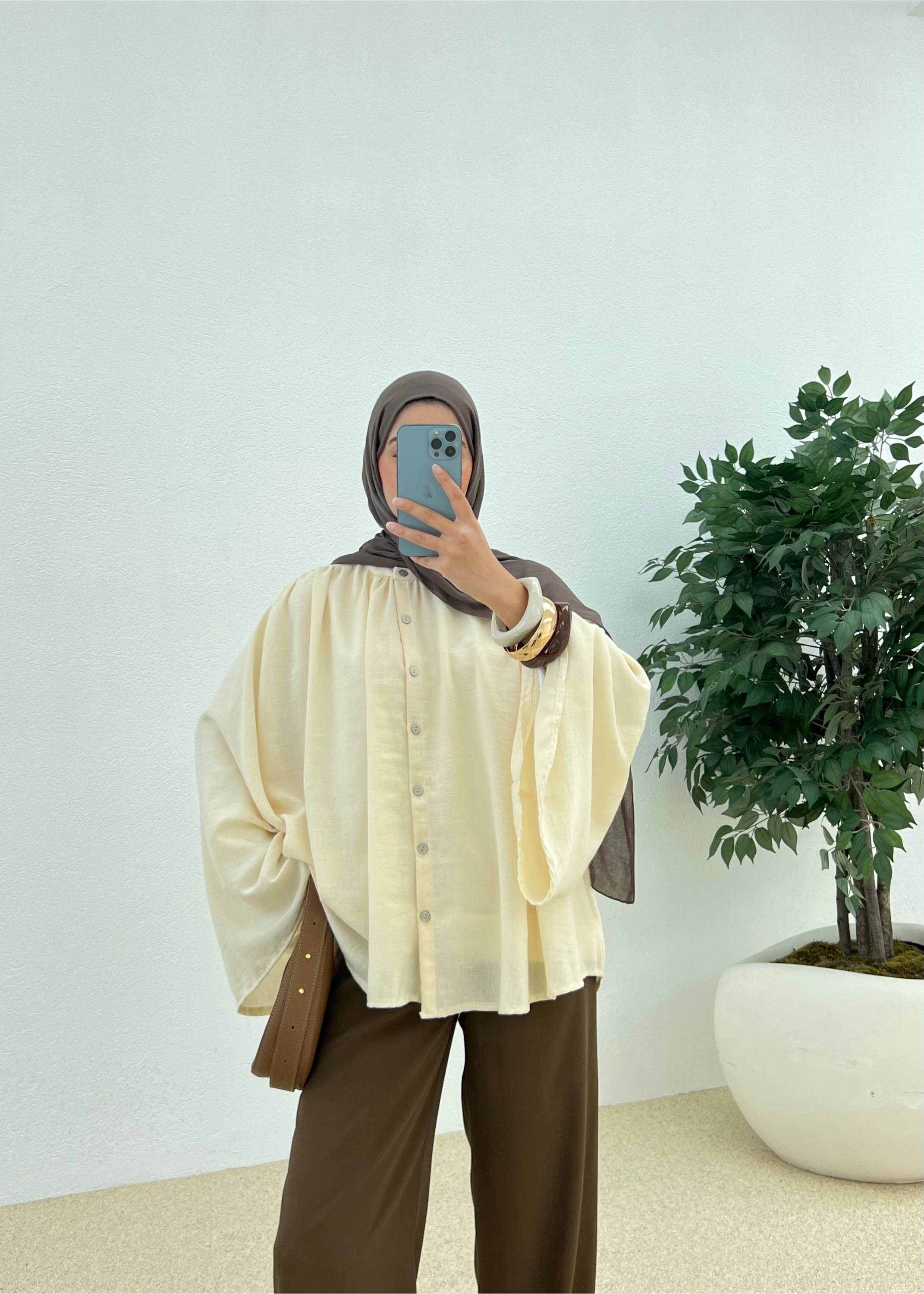 H&M KETEN GÖMLEK bej