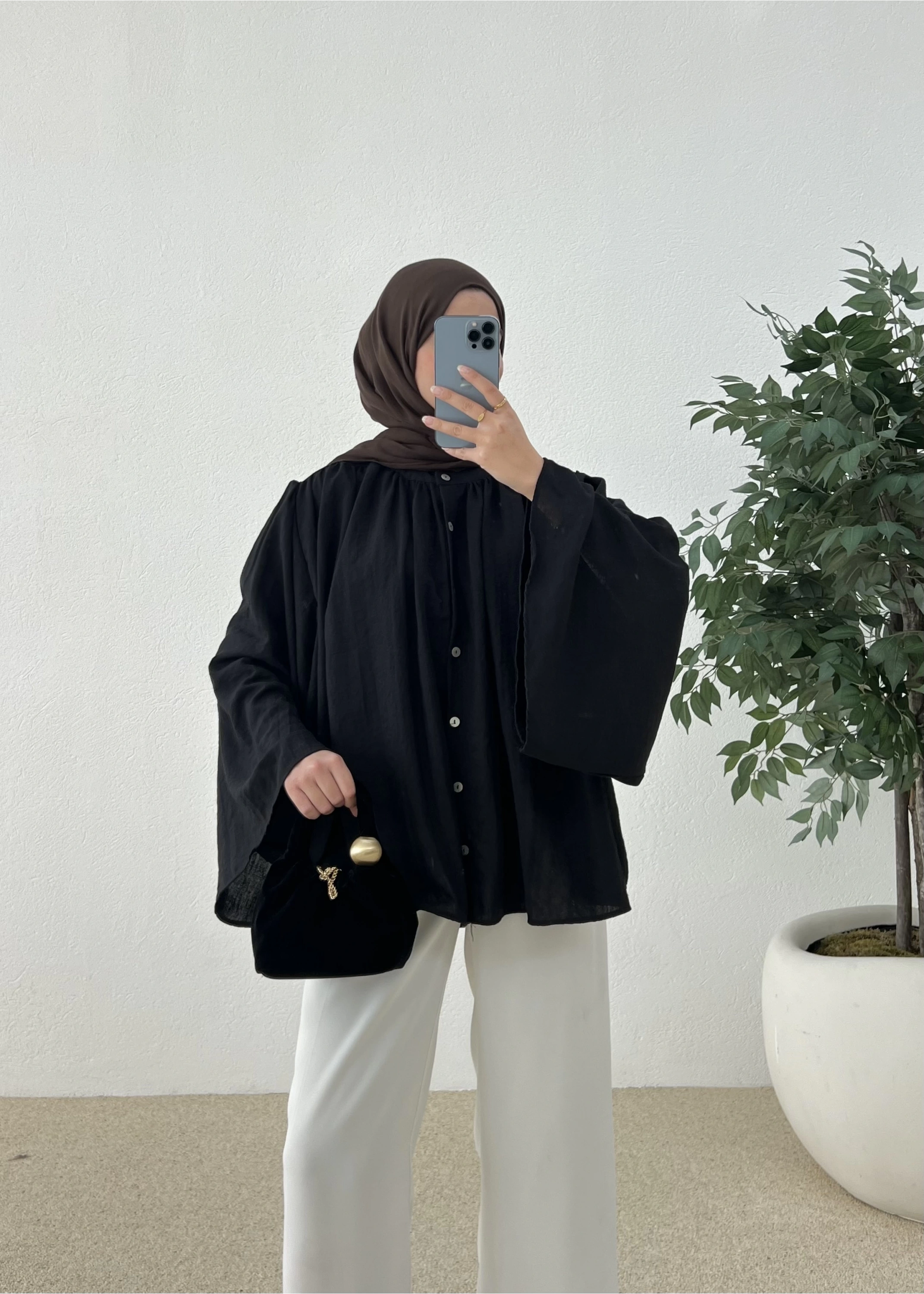 H&M KETEN GÖMLEK siyah