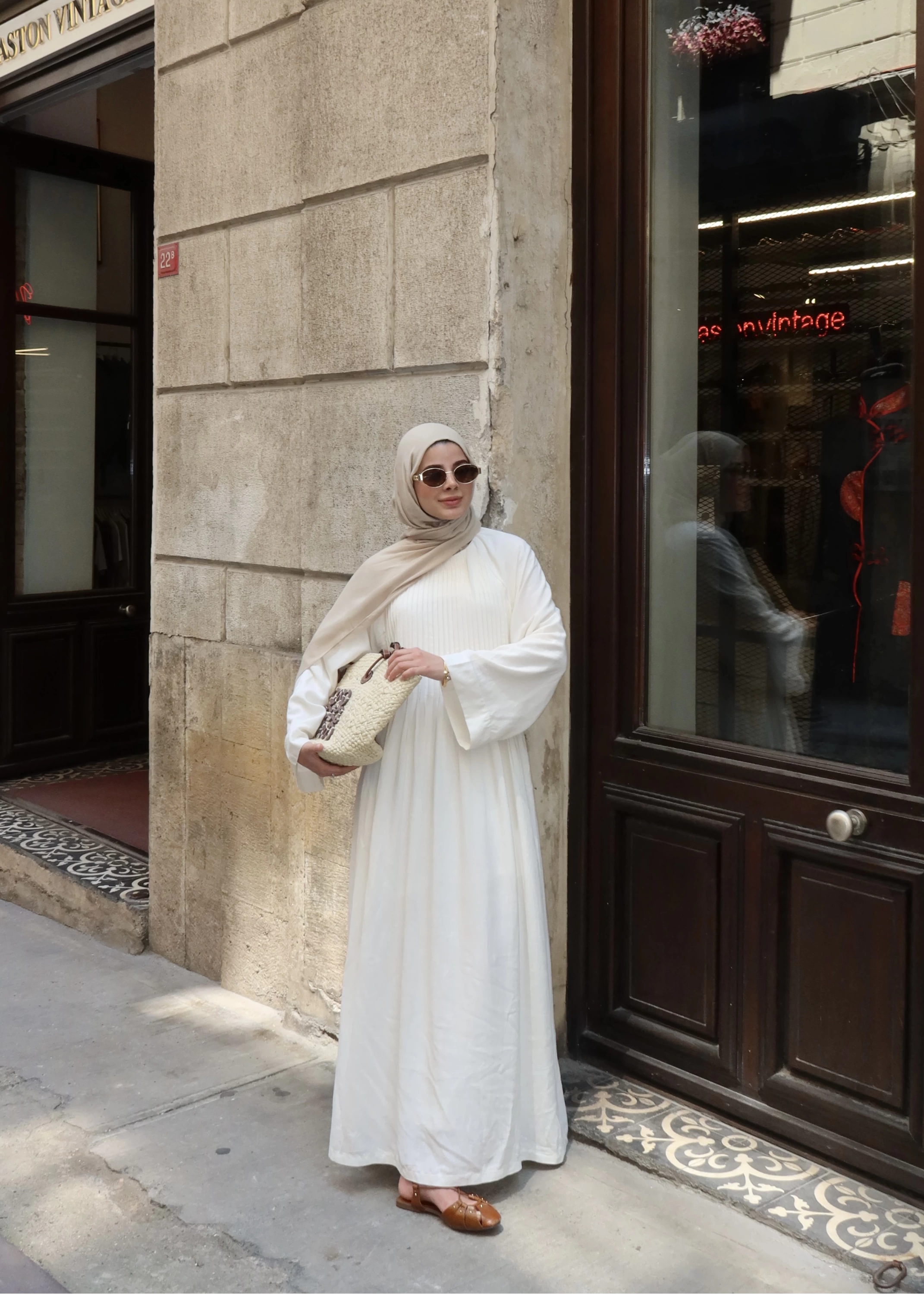 H&M keten nervul elbise ekru
