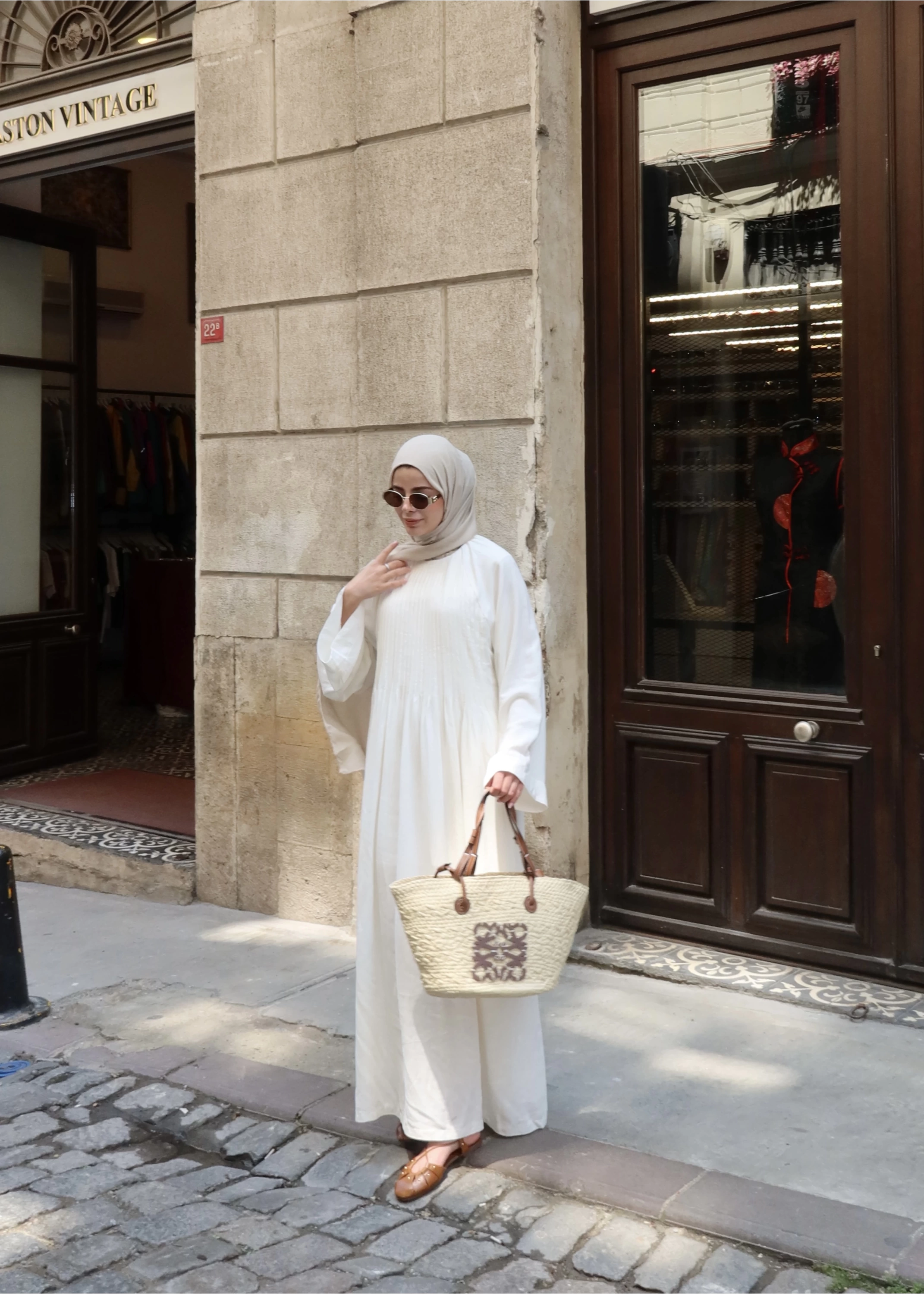 H&M keten nervul elbise ekru