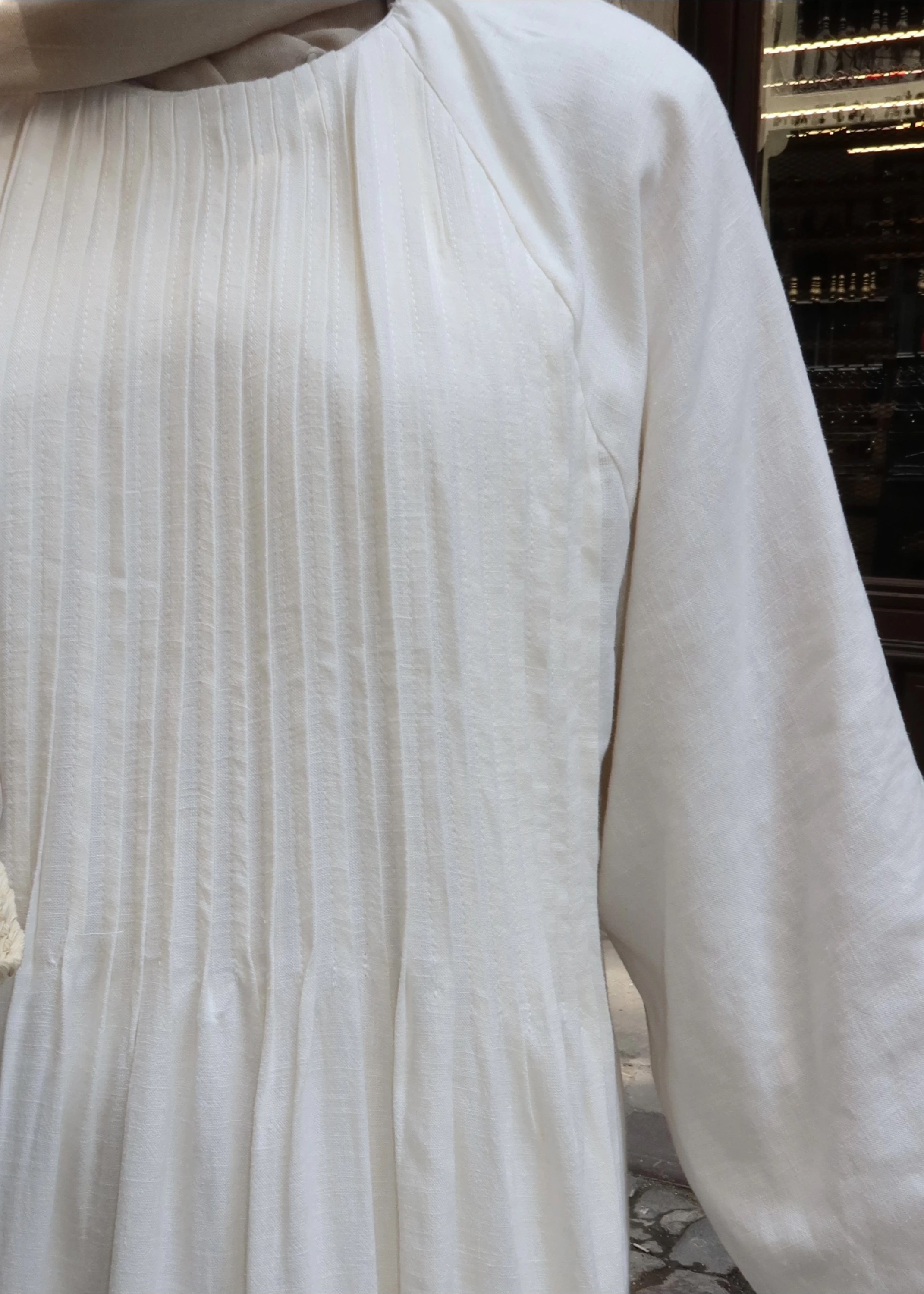 H&M keten nervul elbise ekru