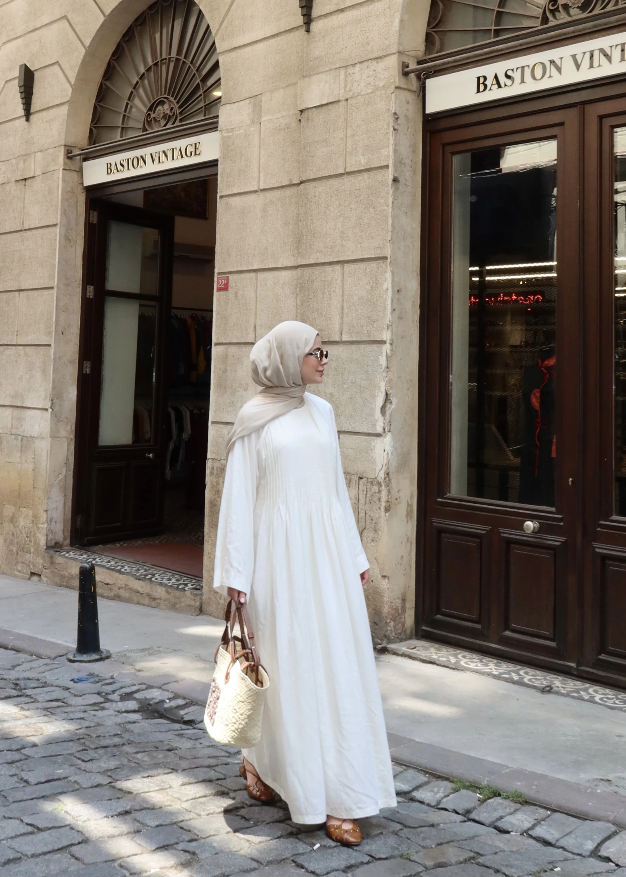 H&M keten nervul elbise ekru
