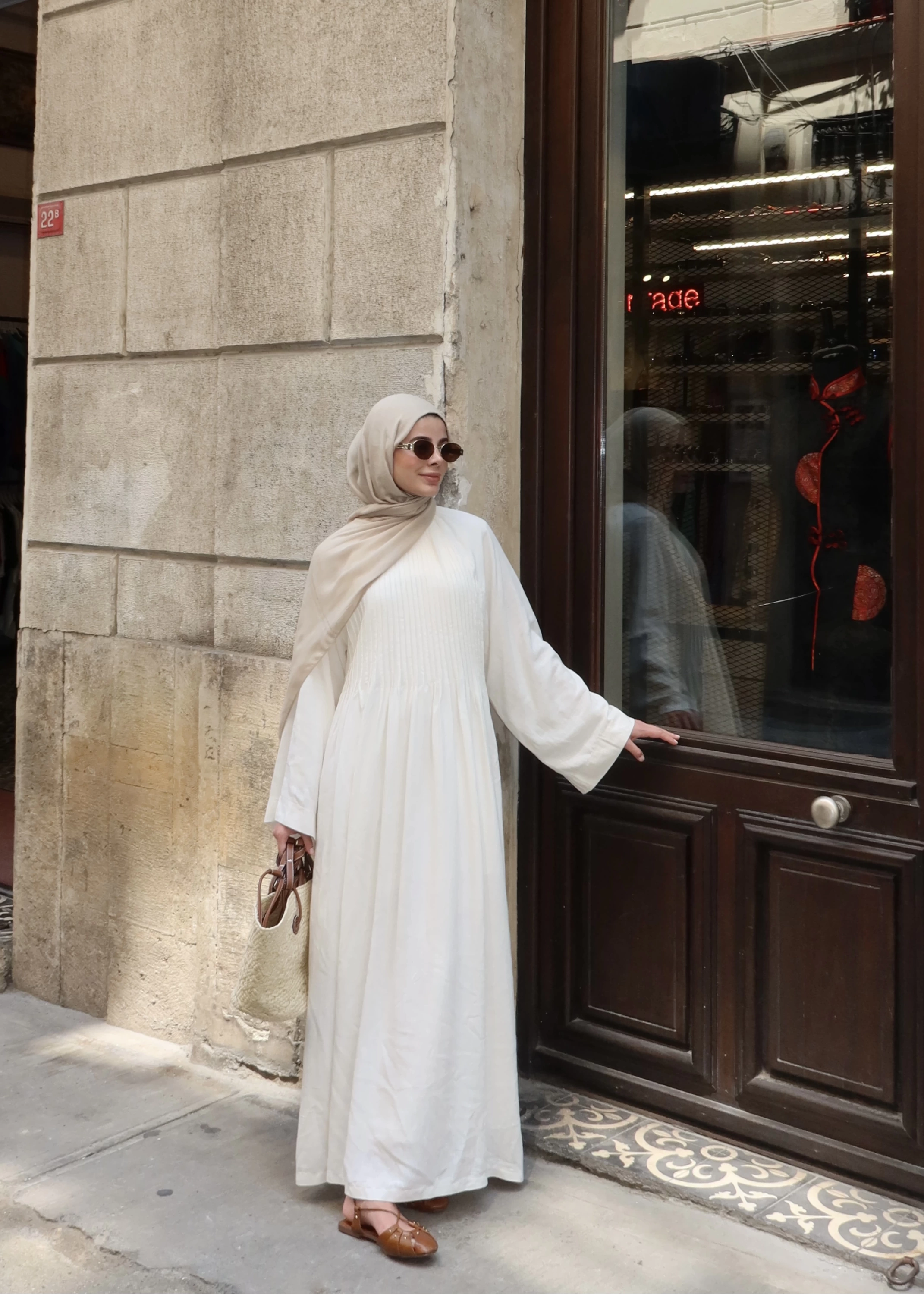 H&M keten nervul elbise ekru
