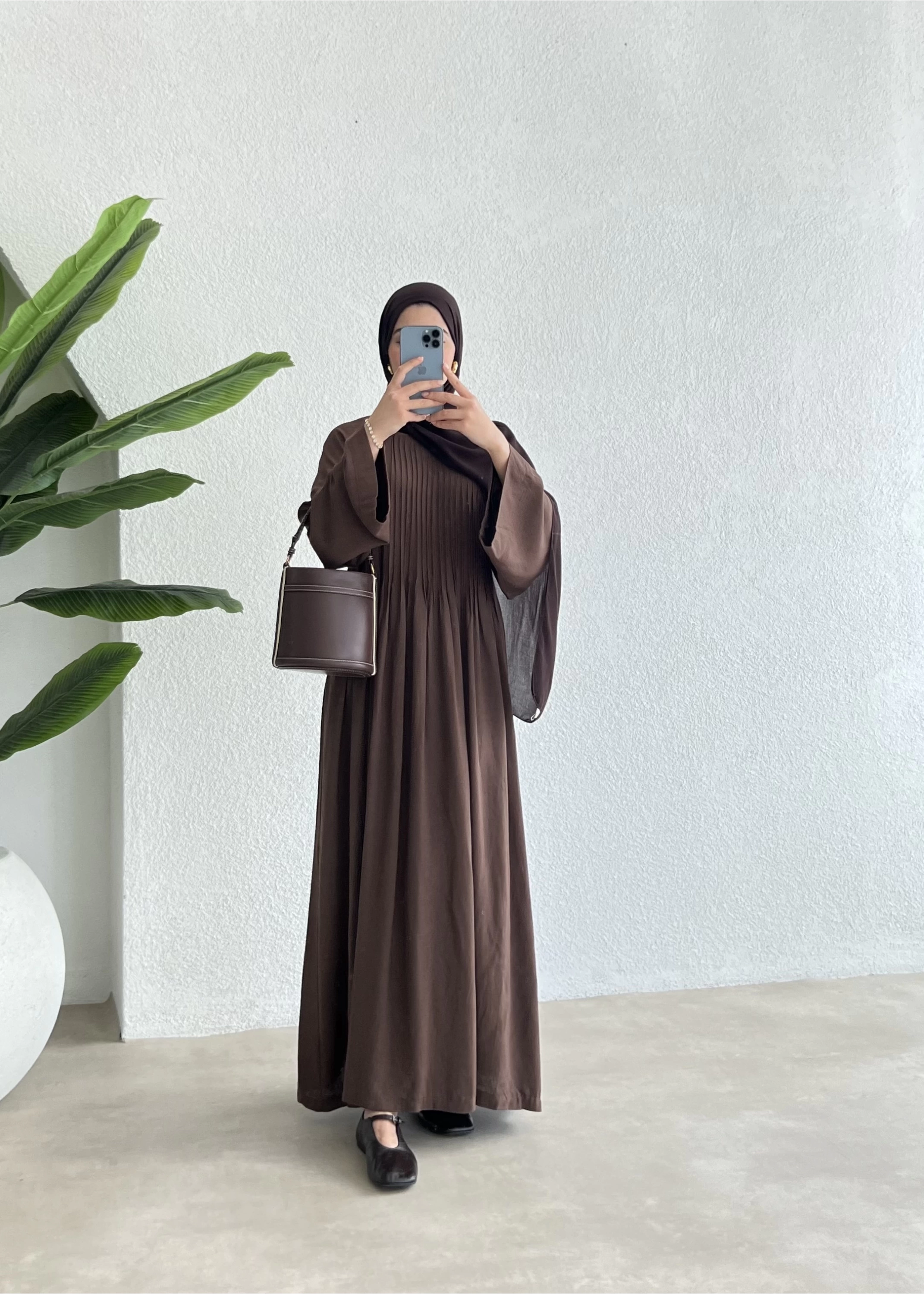 H&M keten nervul elbise kahve