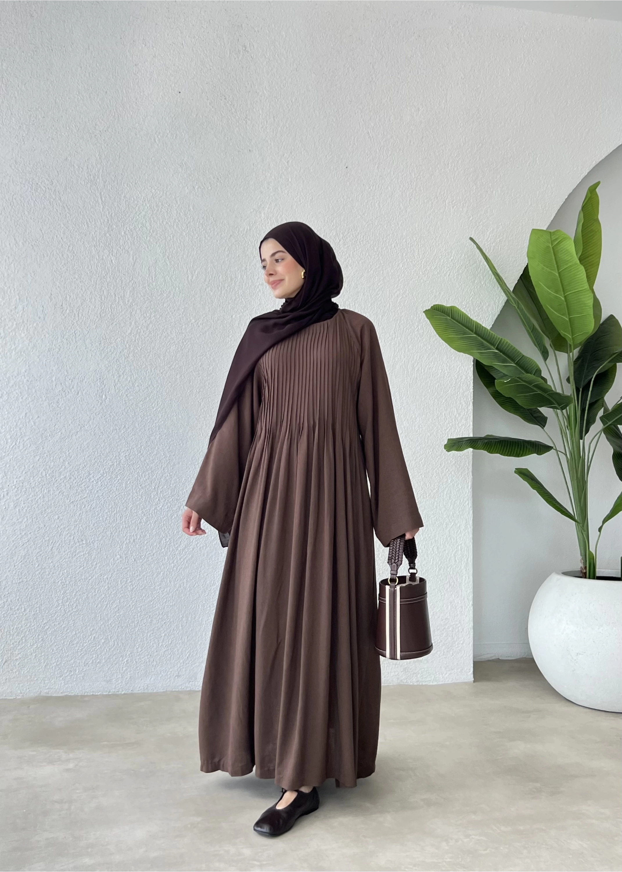 H&M keten nervul elbise kahve
