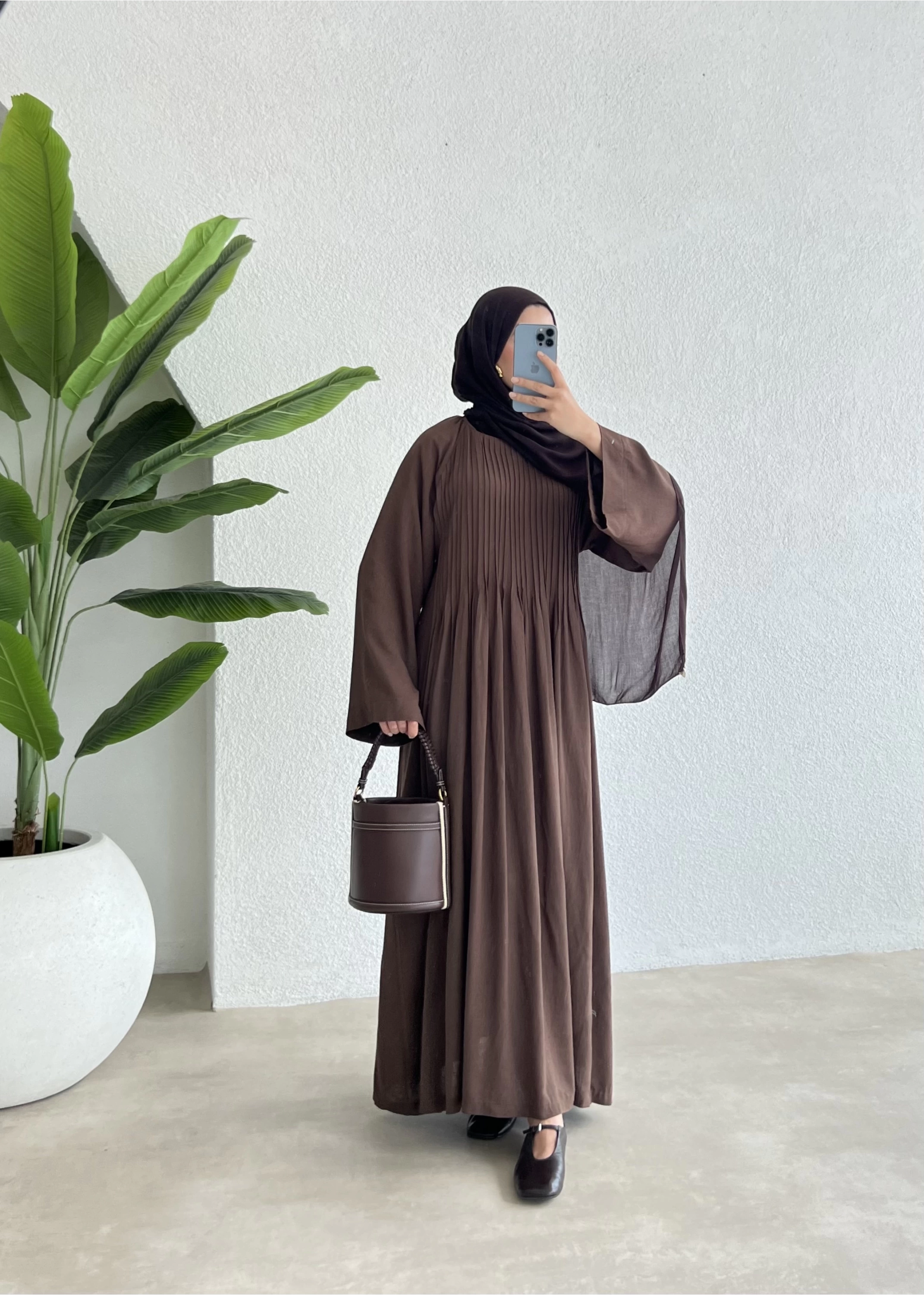 H&M keten nervul elbise kahve