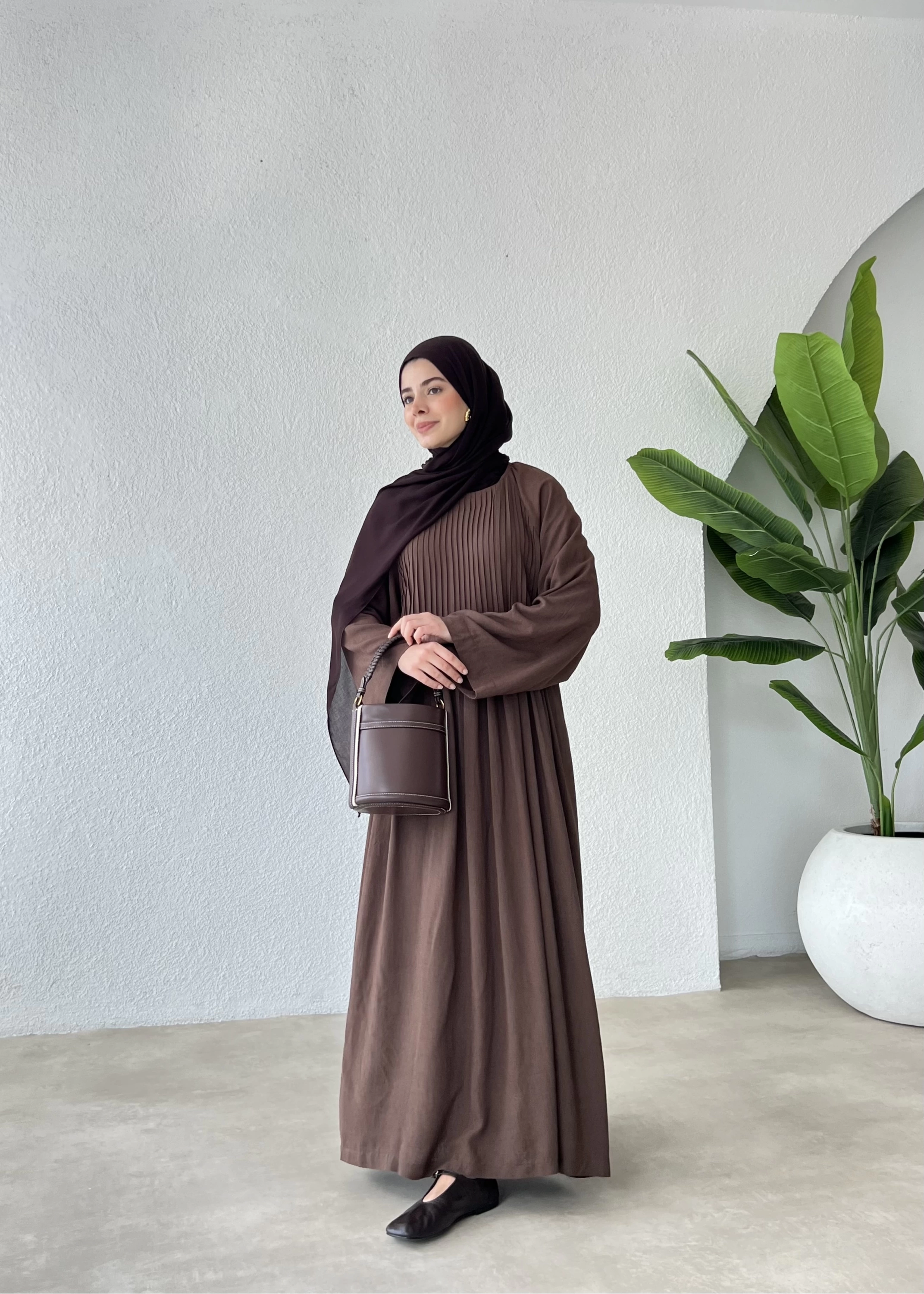 H&M keten nervul elbise kahve