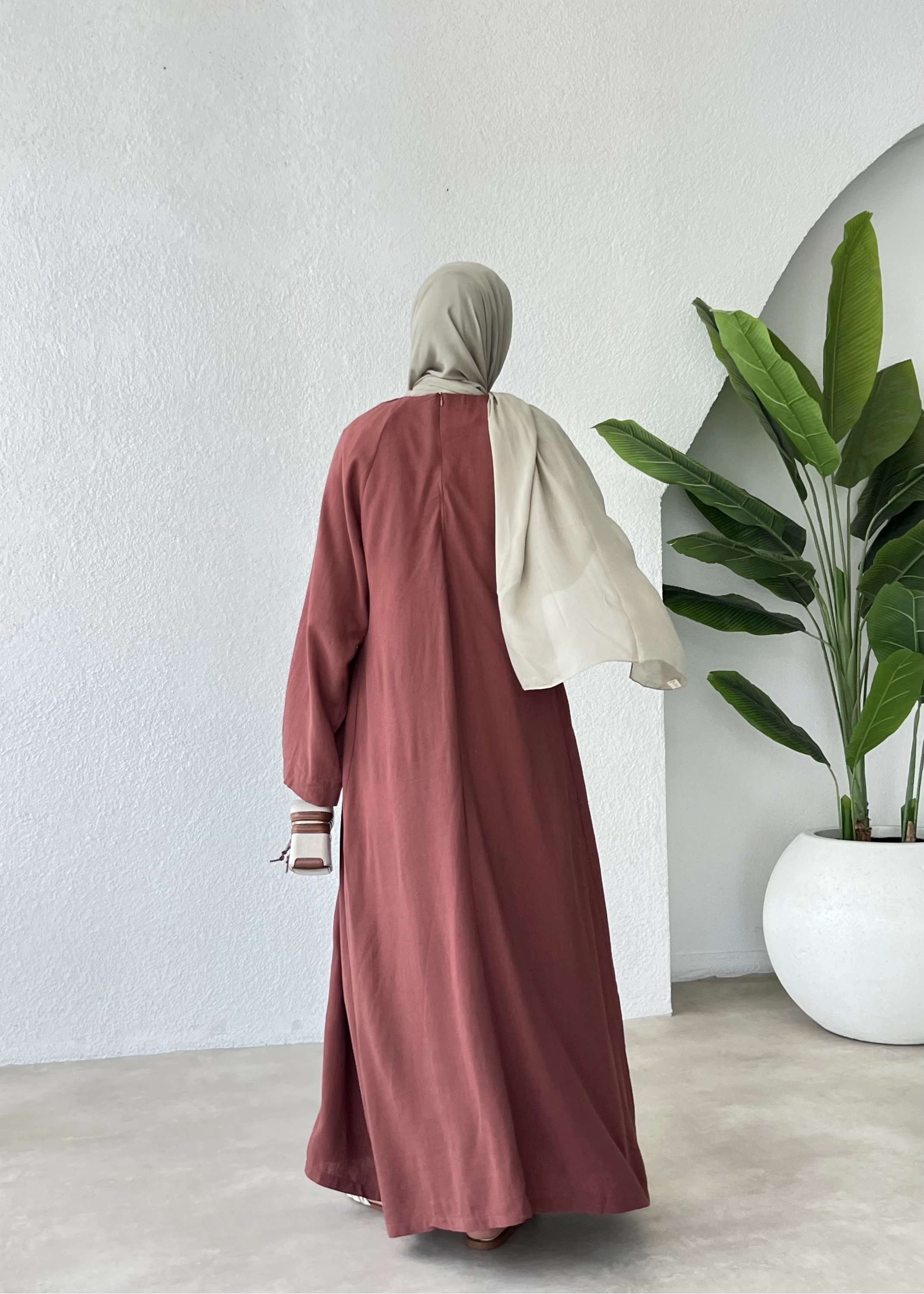 H&M keten nervul elbise kiremit