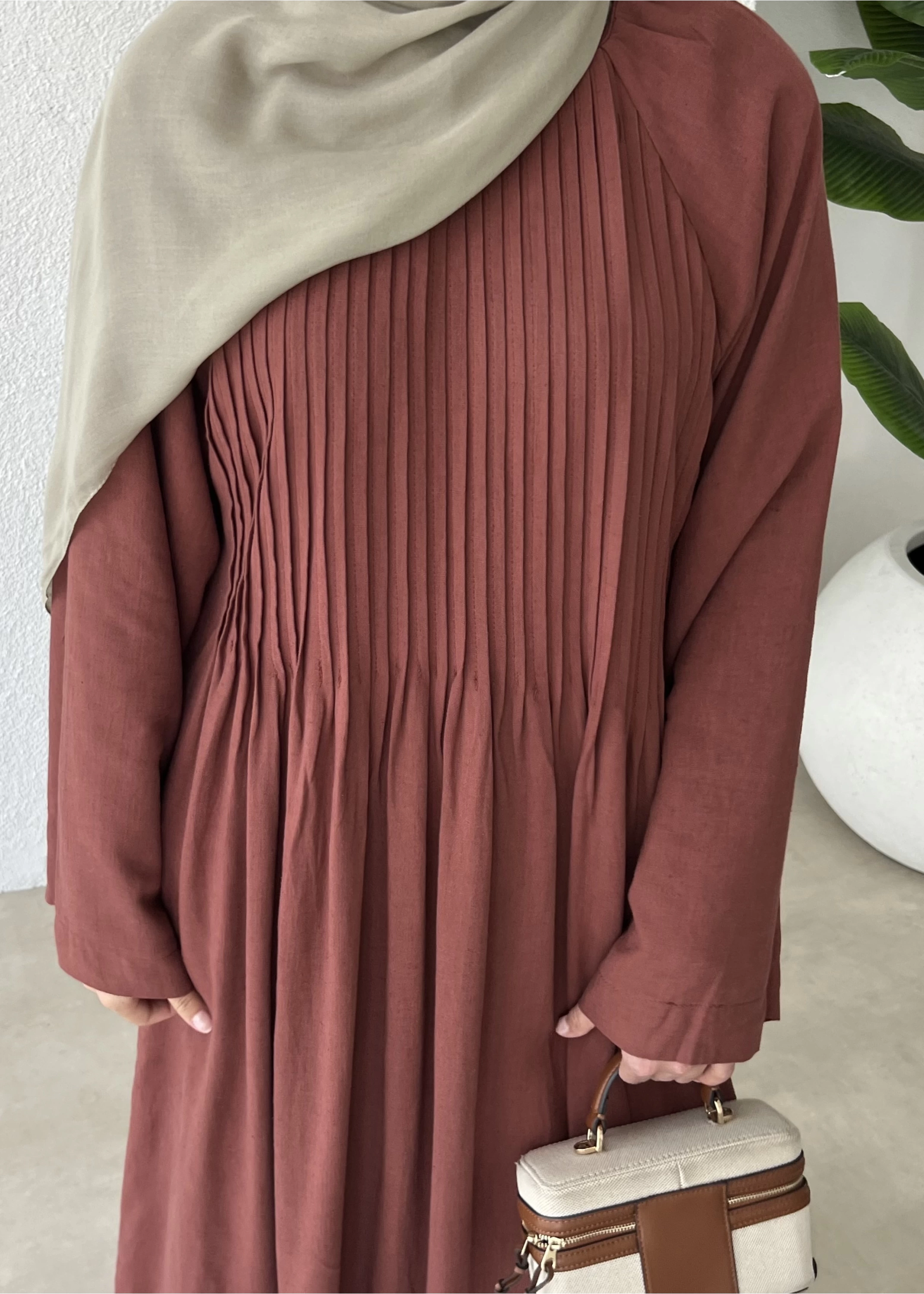 H&M keten nervul elbise kiremit