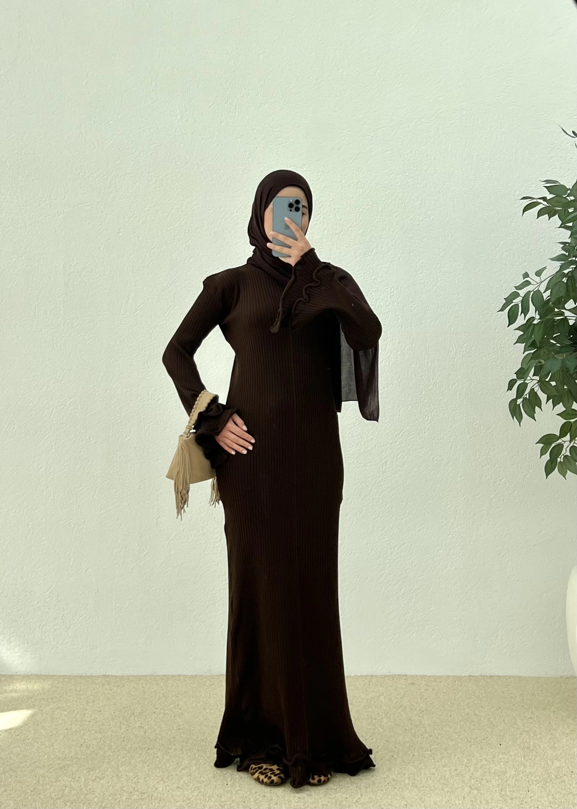 H&M TRİKO ELBİSE kahve