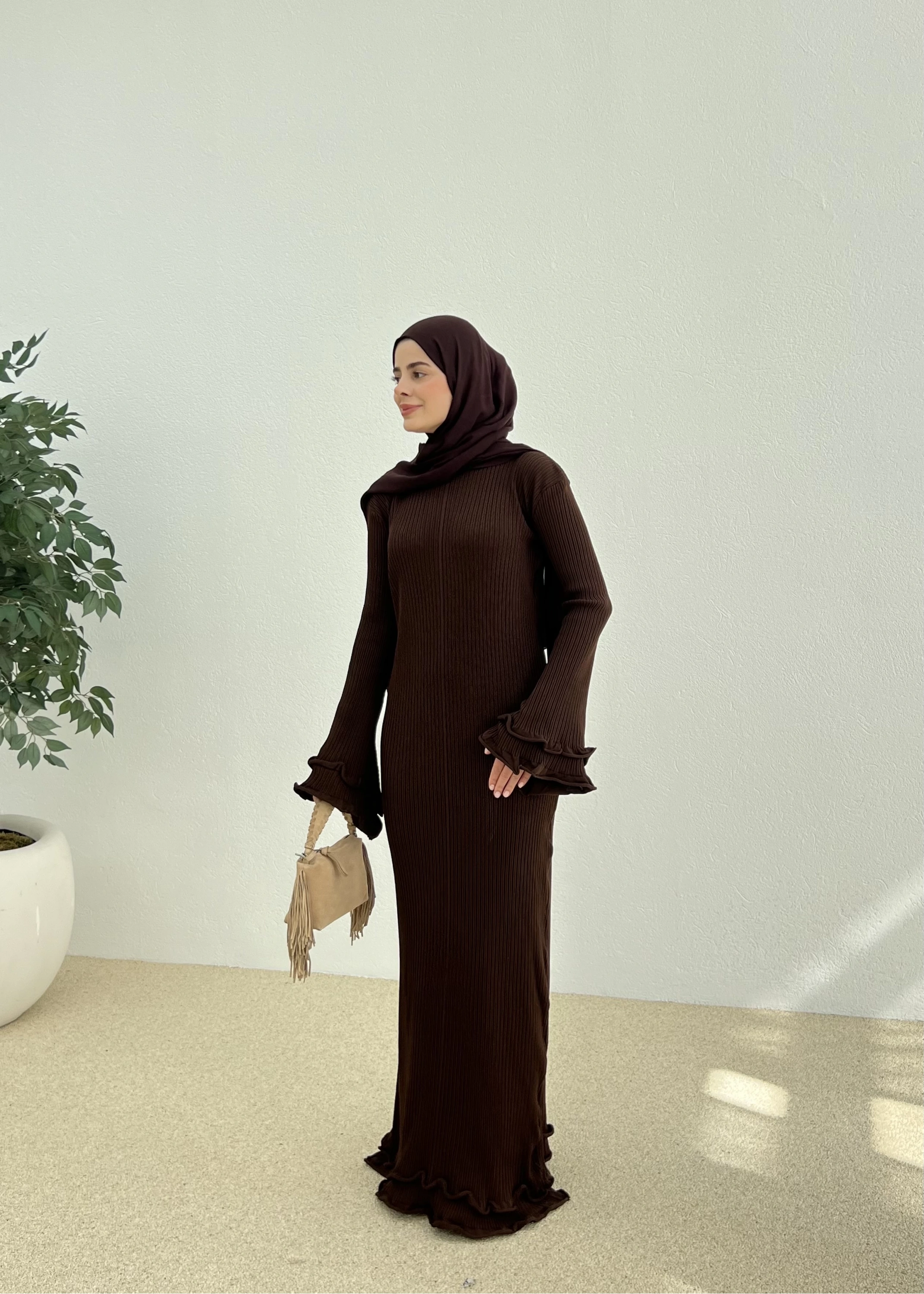 H&M TRİKO ELBİSE kahve