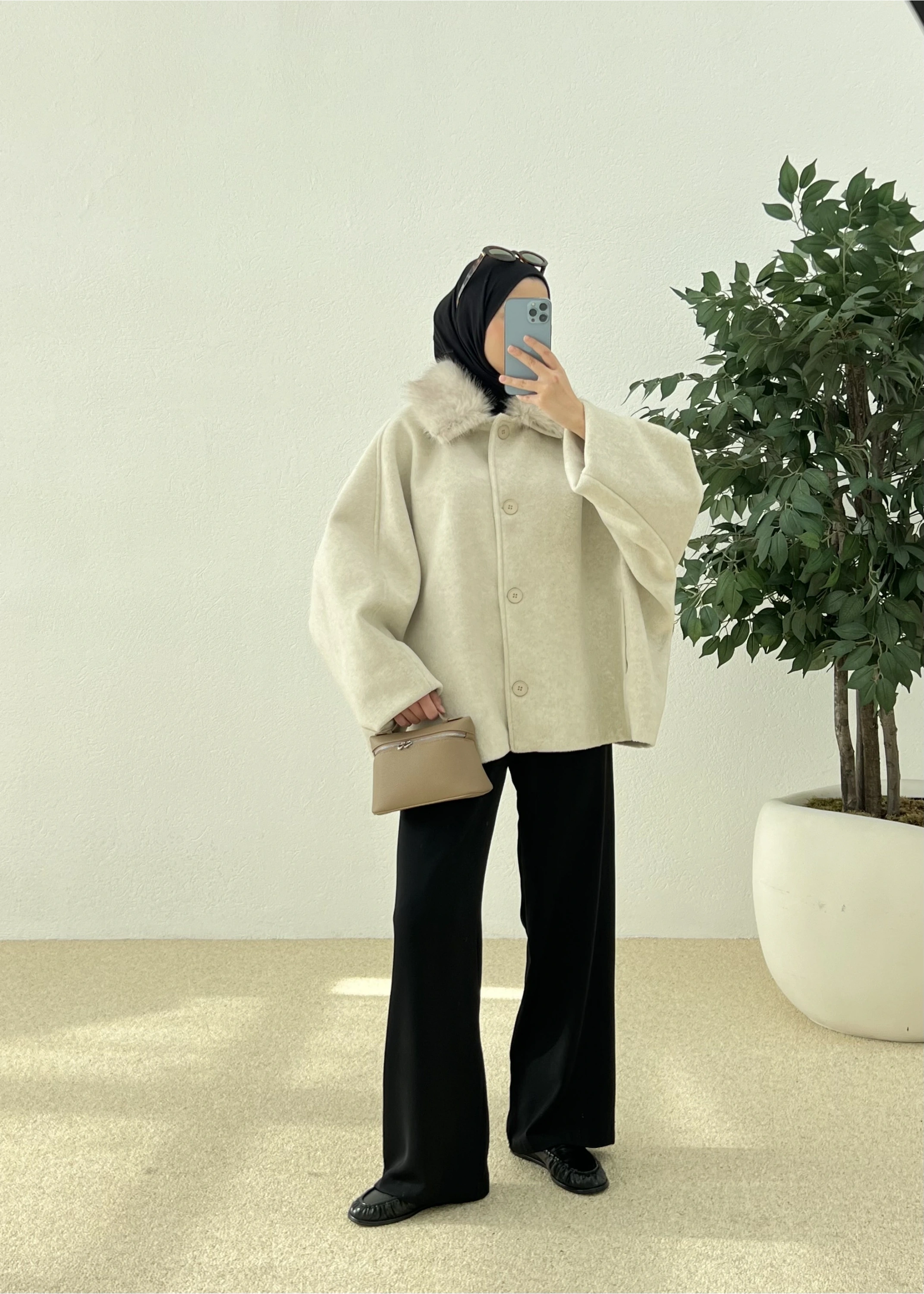 HOT KÜRKLÜ ÇIKARILABİLİR KABAN bej