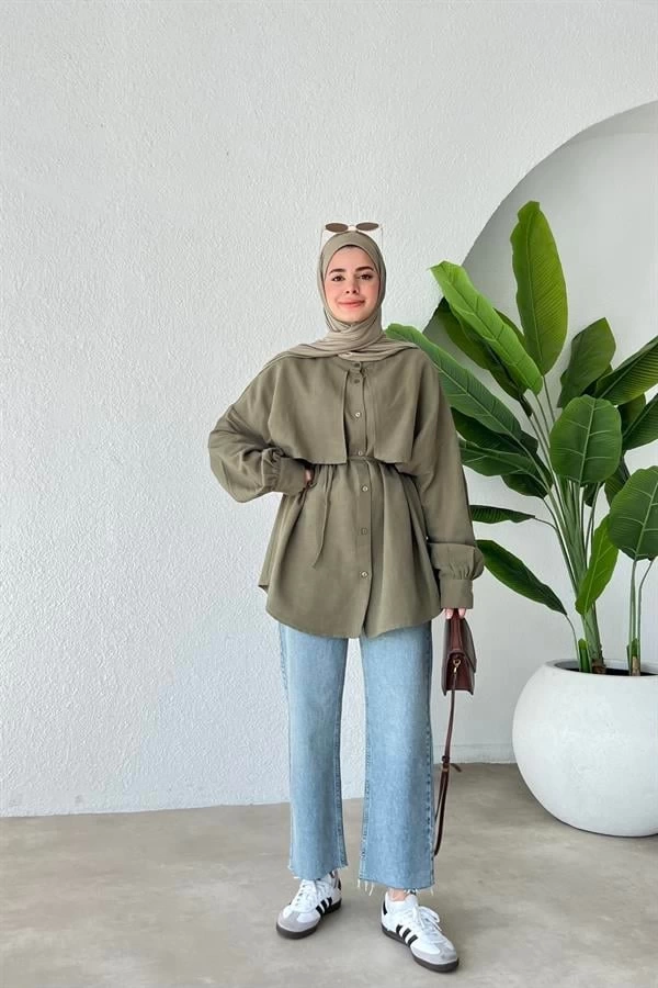 KAPAKLI HAM KETEN GÖMLEK HAKİ