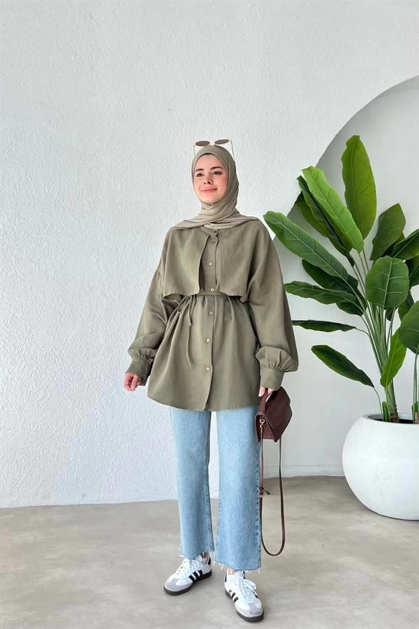 KAPAKLI HAM KETEN GÖMLEK HAKİ