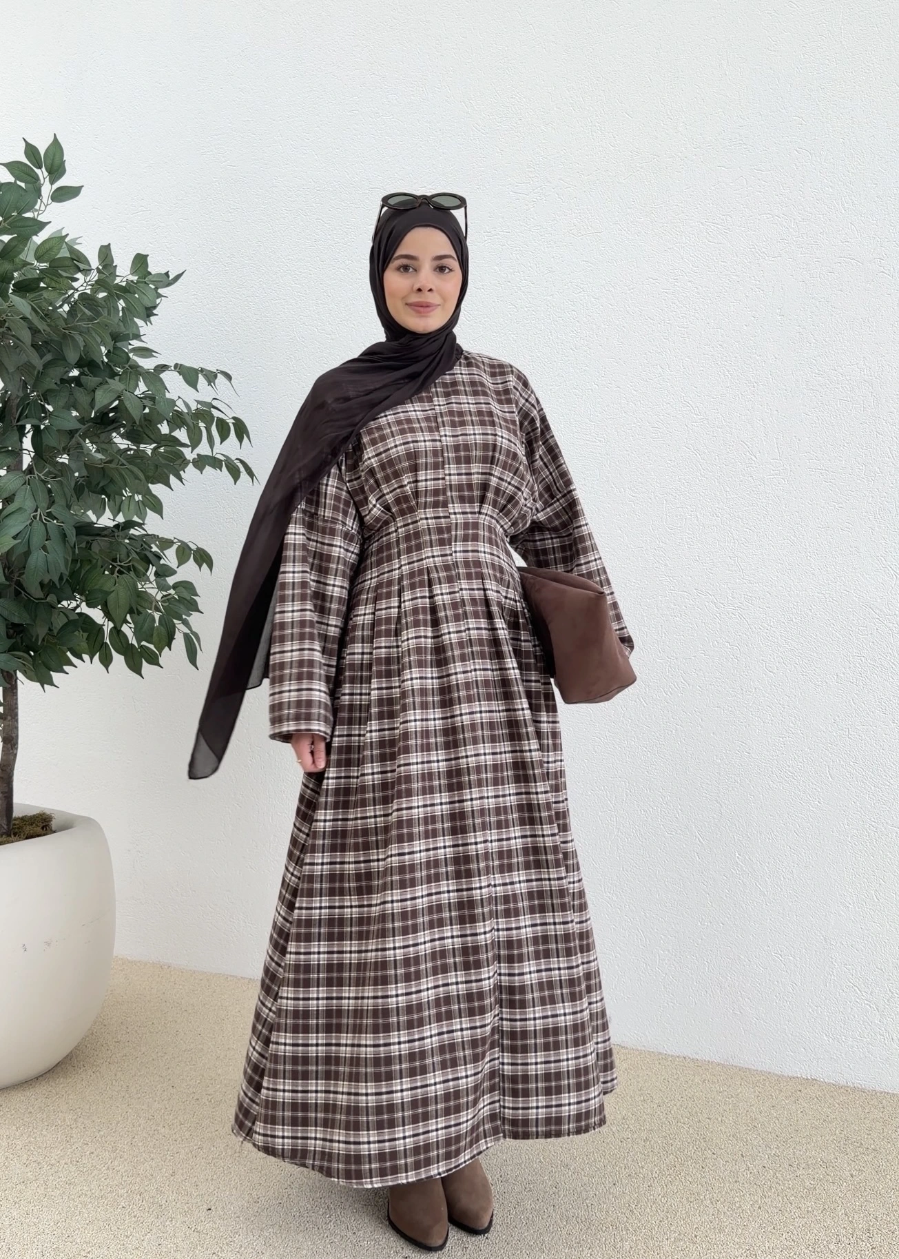 KARELİ MİLS ELBİSE kahve