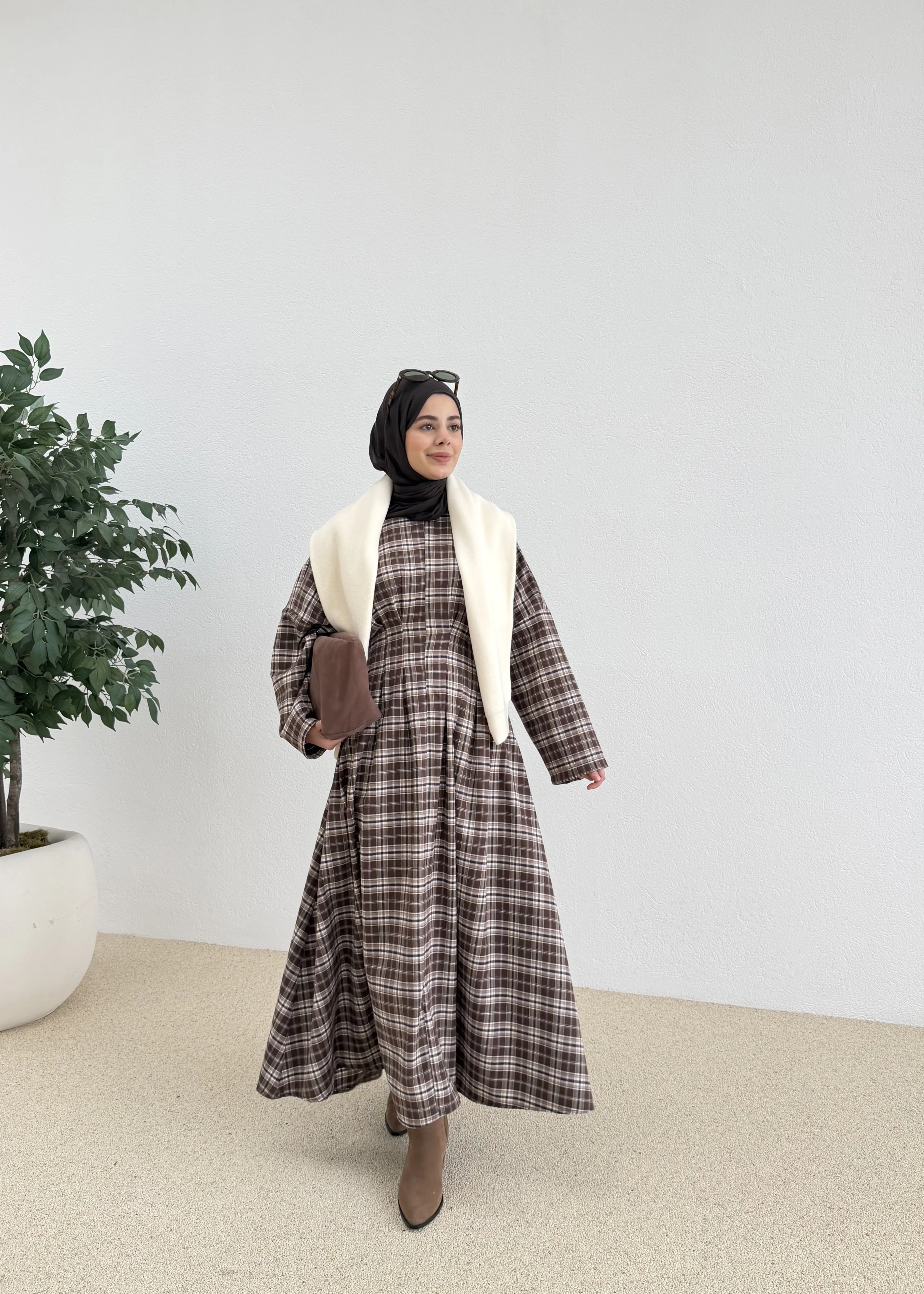 KARELİ MİLS ELBİSE kahve