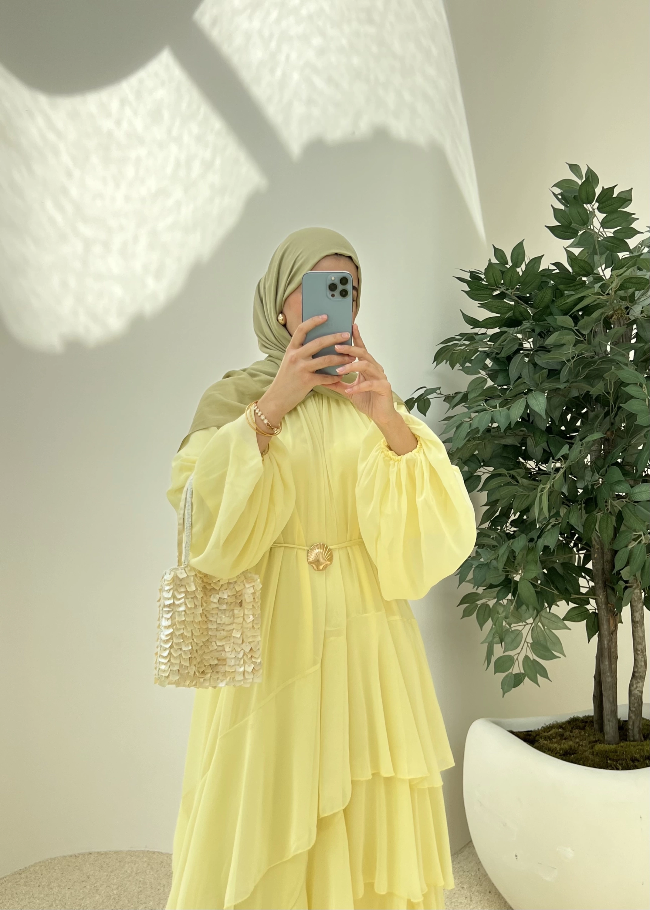 KAT ŞIFON ELBİSE SARI