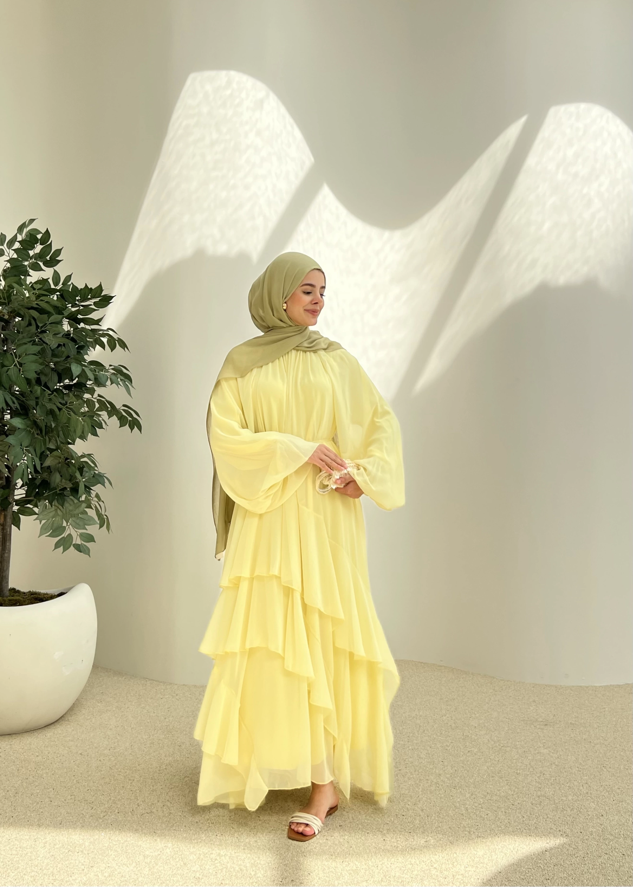 KAT ŞIFON ELBİSE SARI
