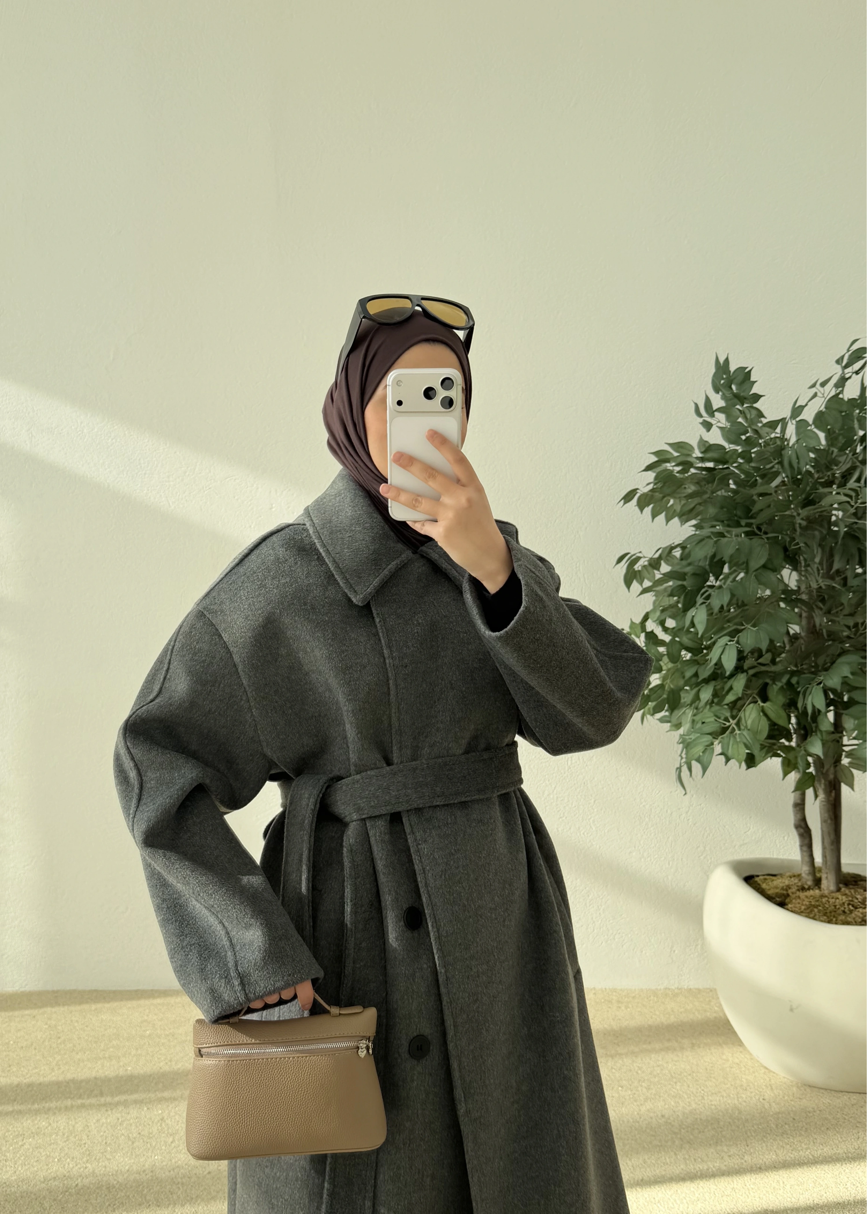 Kemerli düğmeli premium kaban antrasit