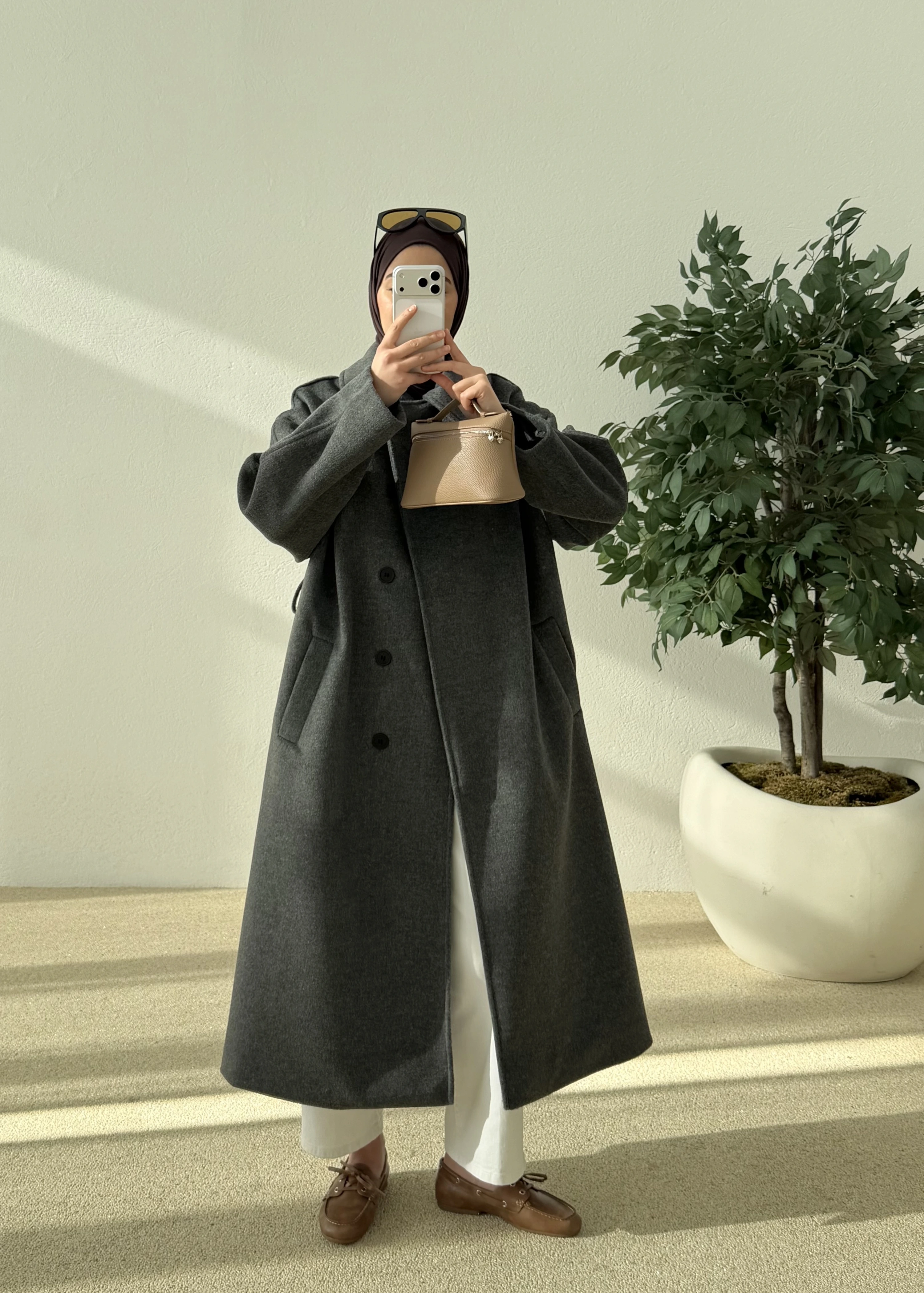 Kemerli düğmeli premium kaban antrasit