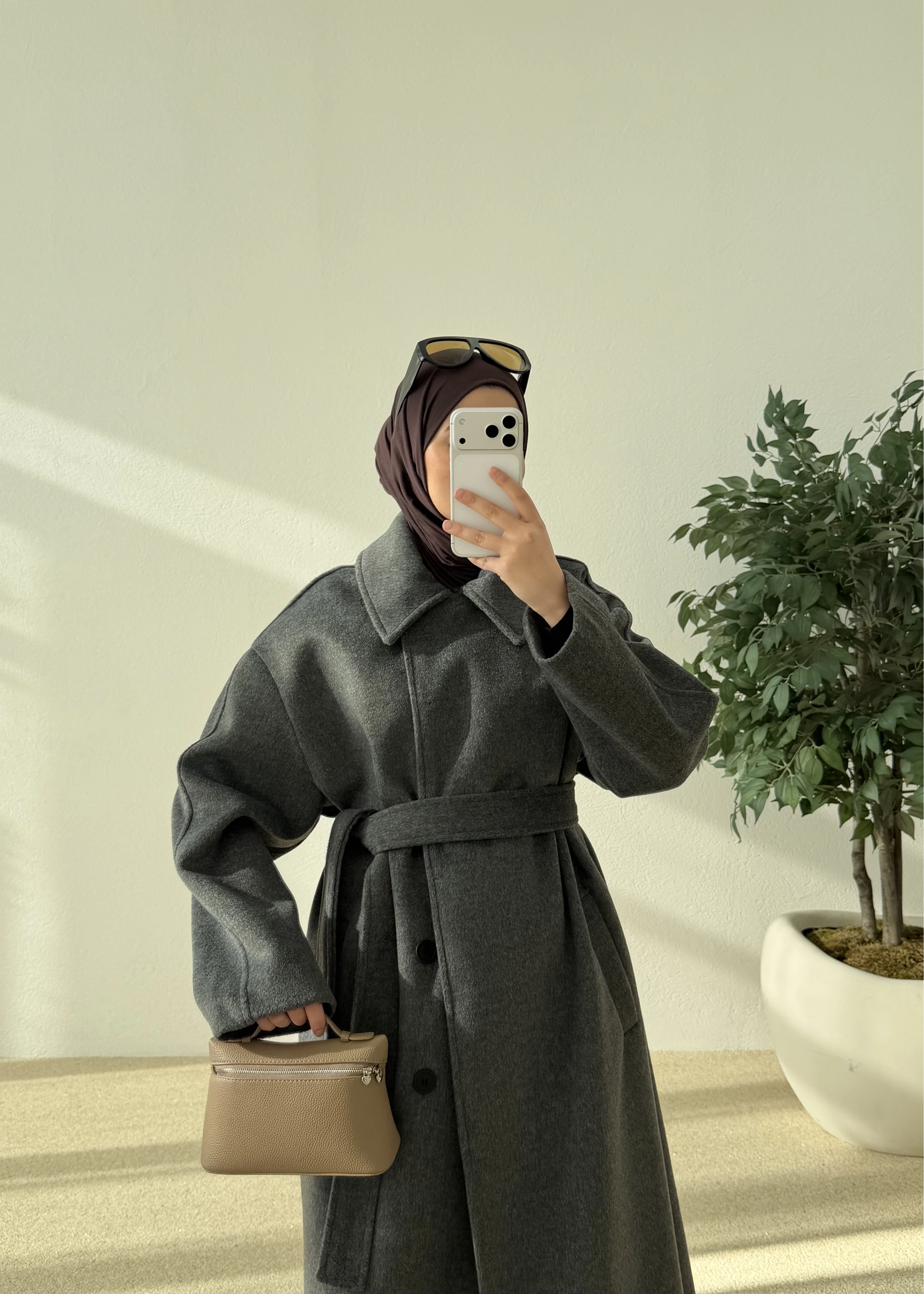 Kemerli düğmeli premium kaban antrasit