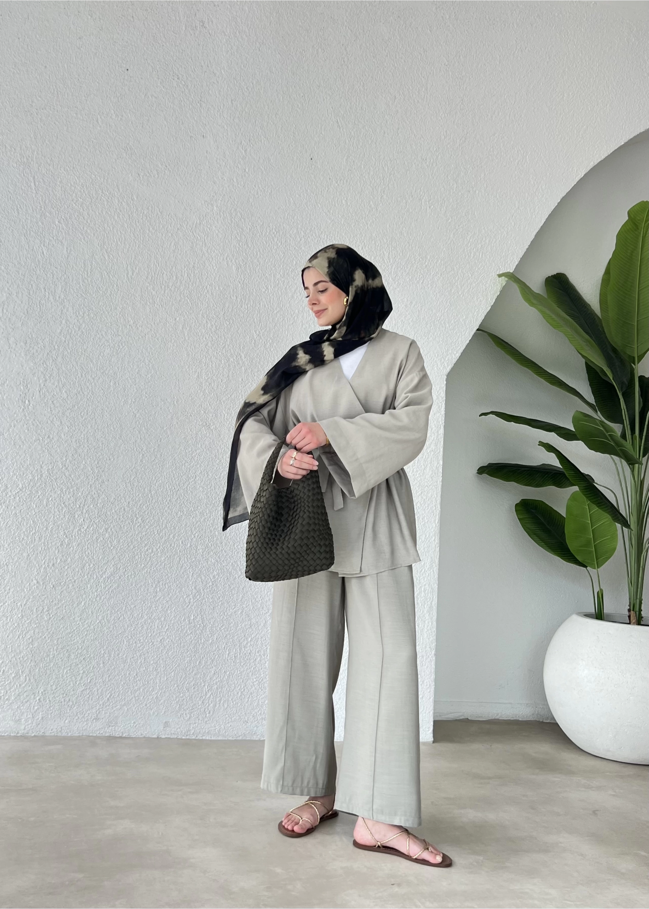 Kemerli kimono takım mint yeşili