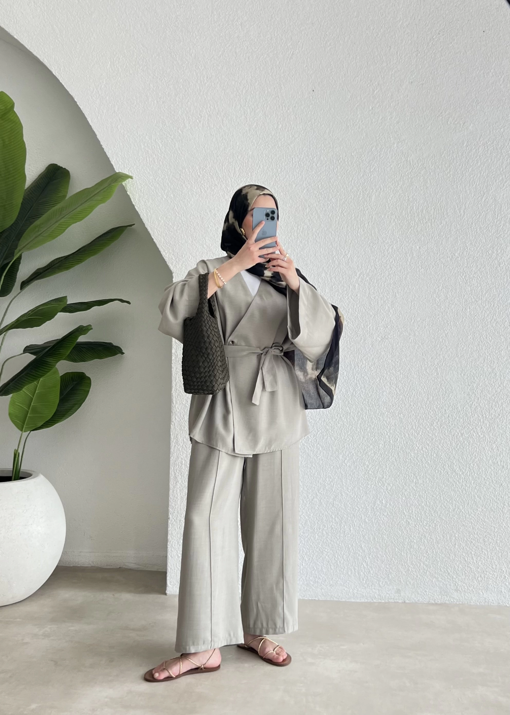 Kemerli kimono takım mint yeşili