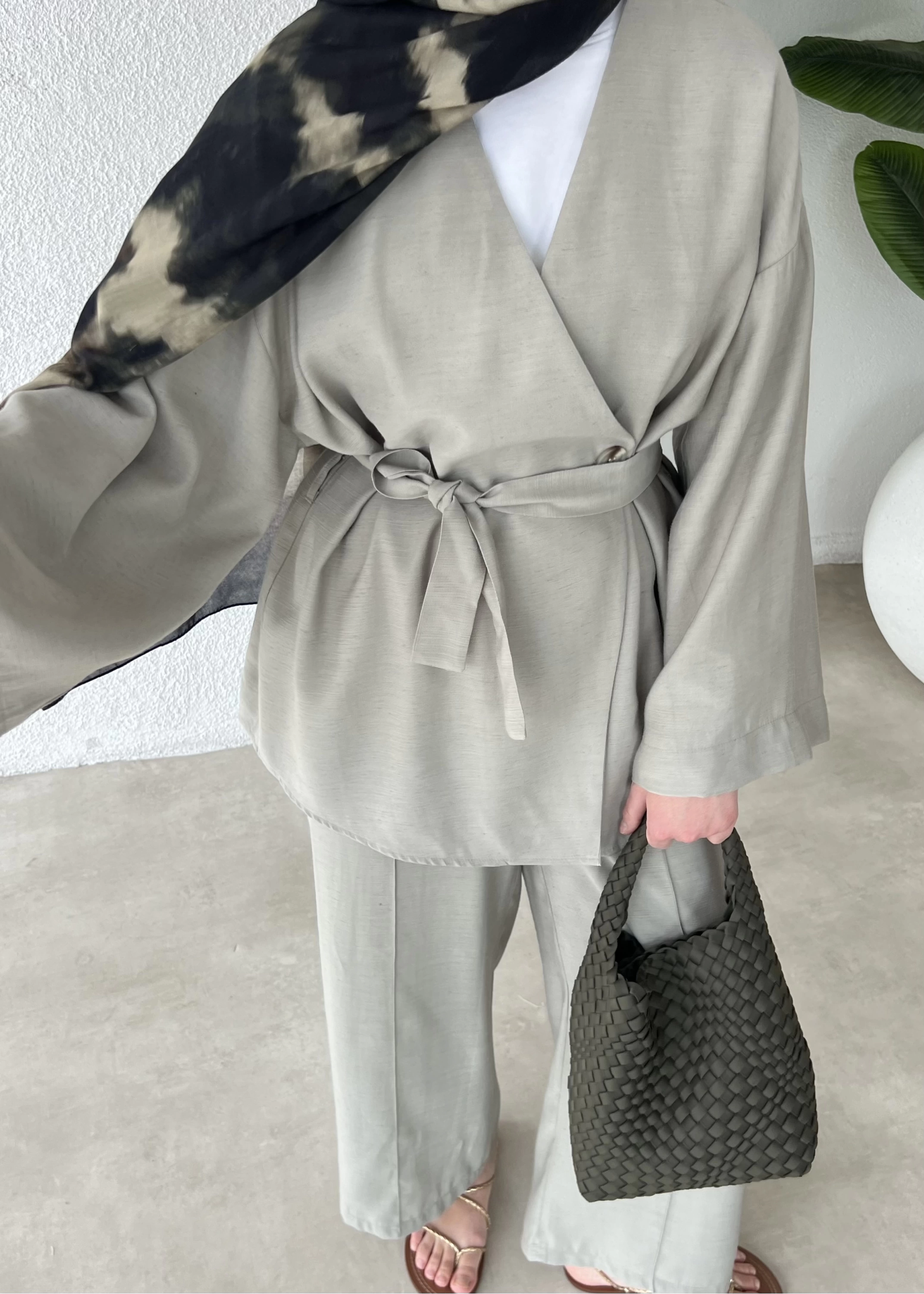 Kemerli kimono takım mint yeşili