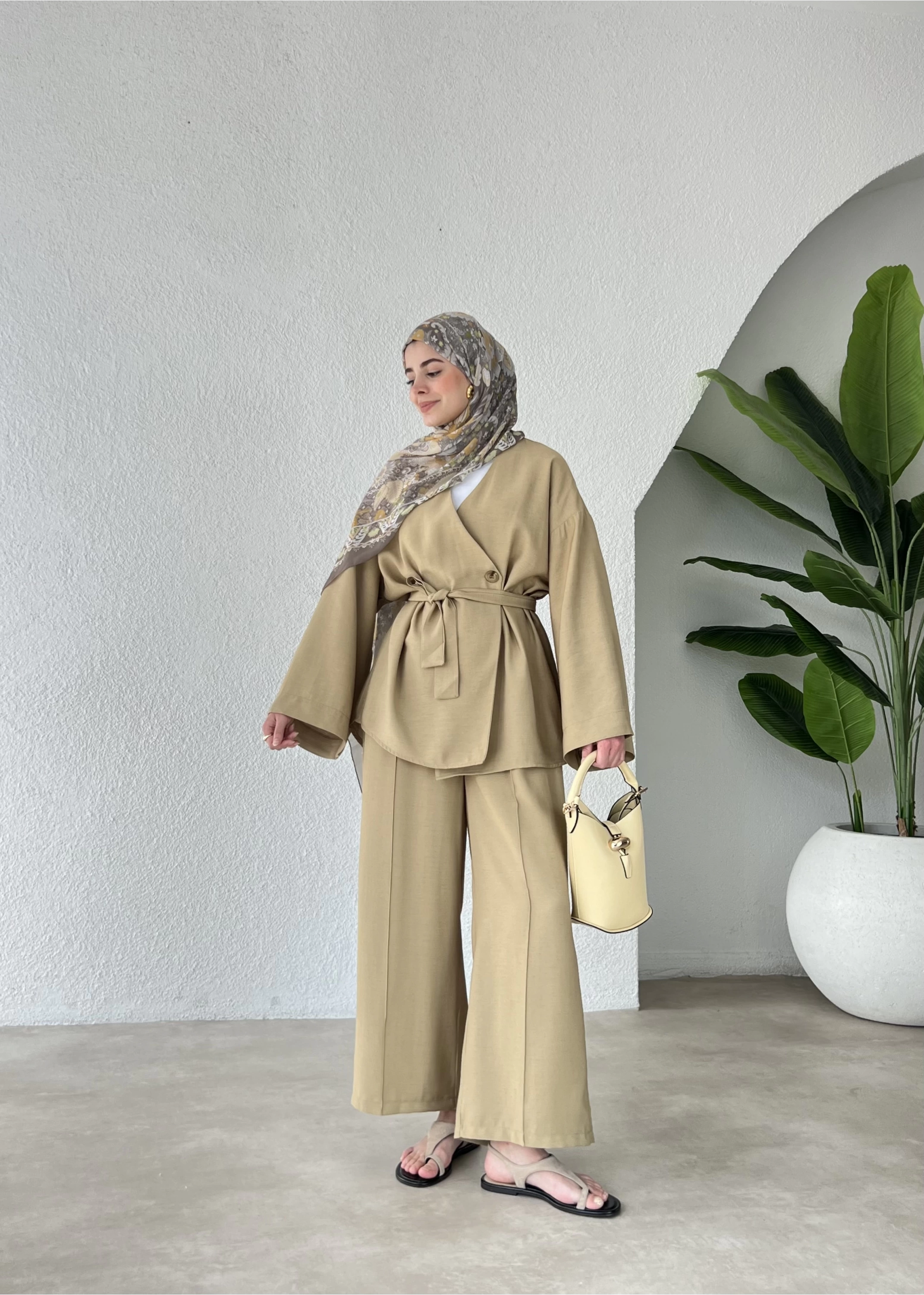 Kemerli kimono takım yağ yeşili