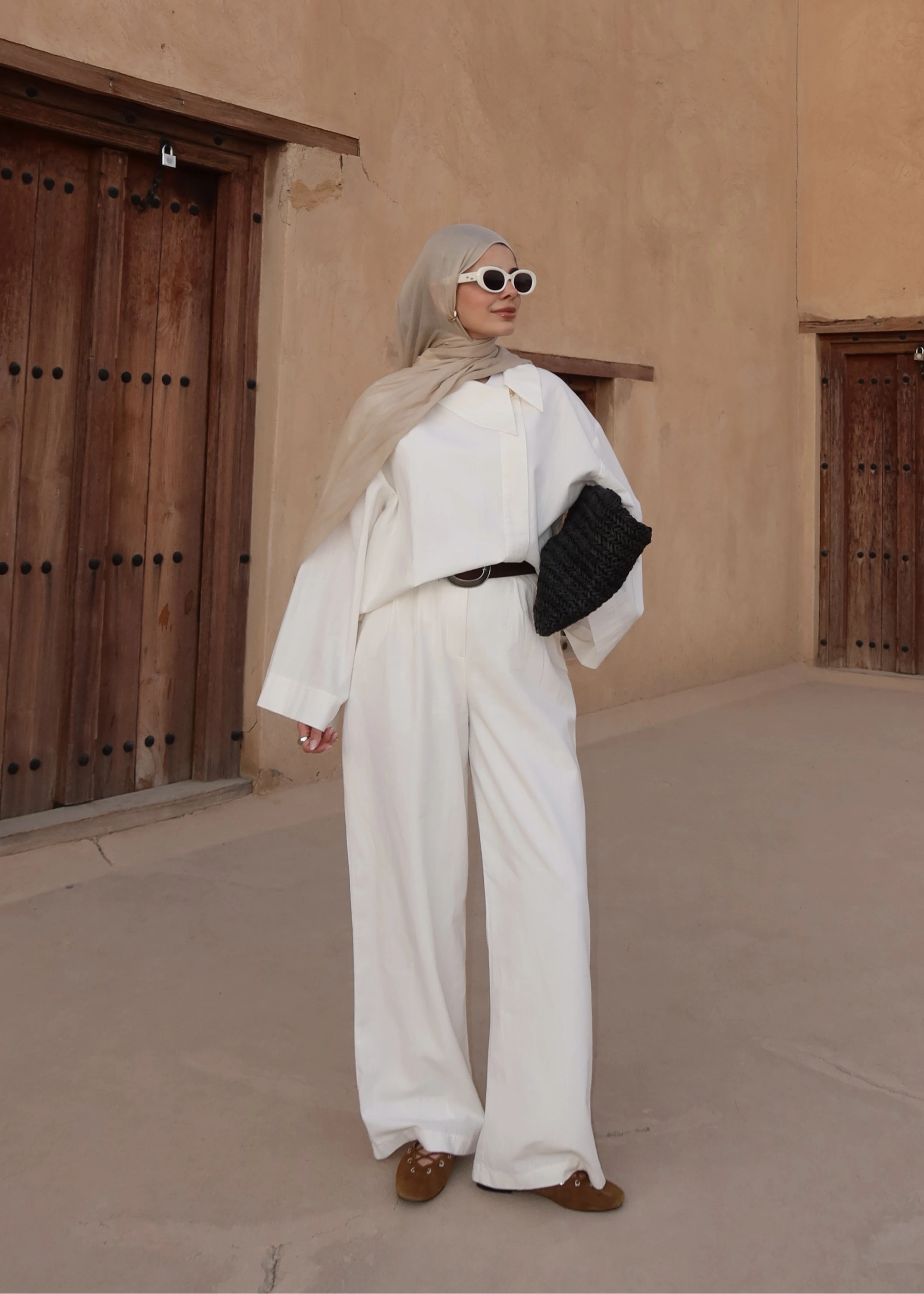 3909 %100 pamuk İÇİ ASTARLI PALAZZO EKRU