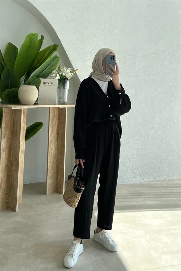 KETEN KİMONO TAKIM SİYAH