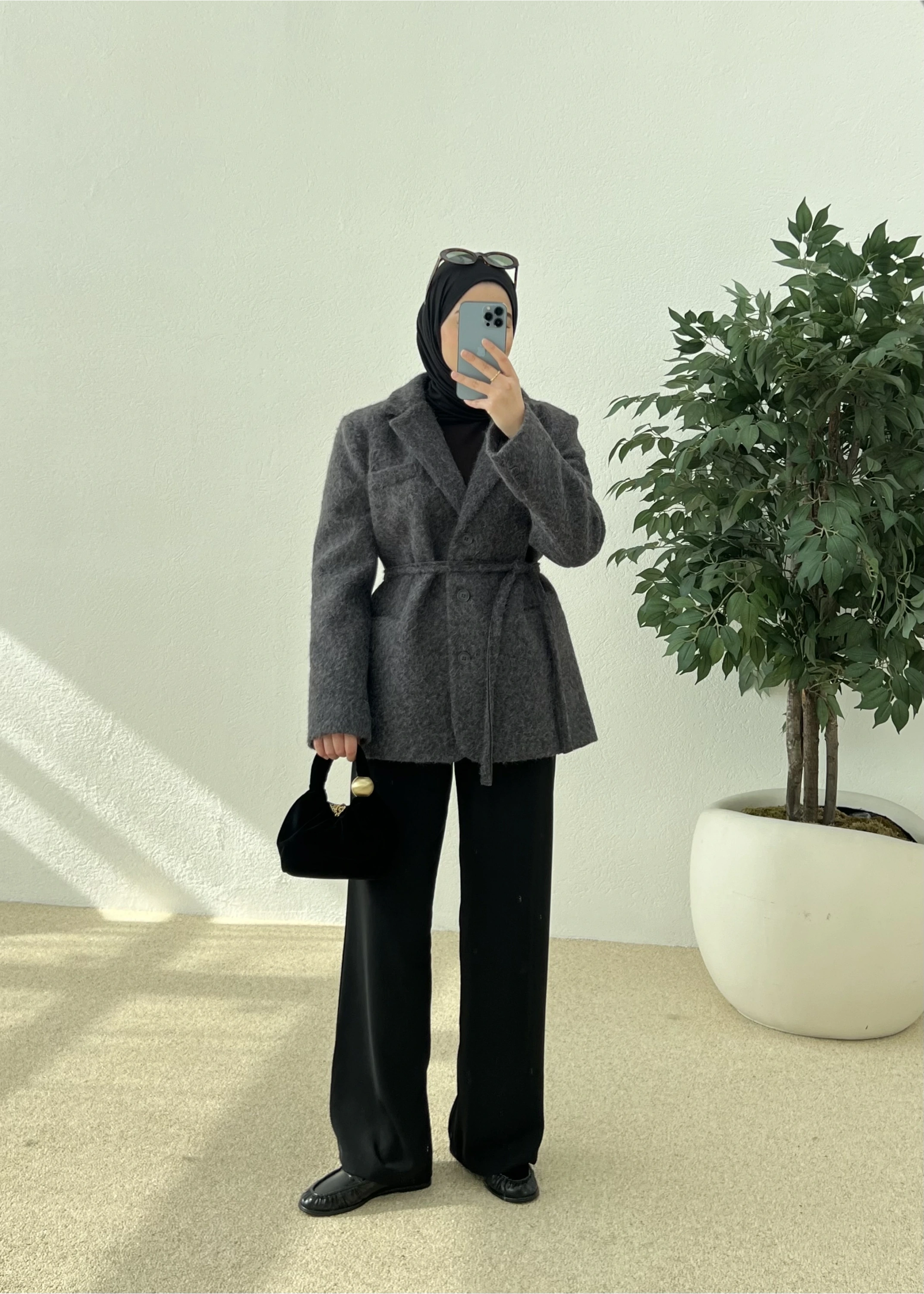 KIRÇILI KEMERLİ KAŞE CEKET ANTRASİT