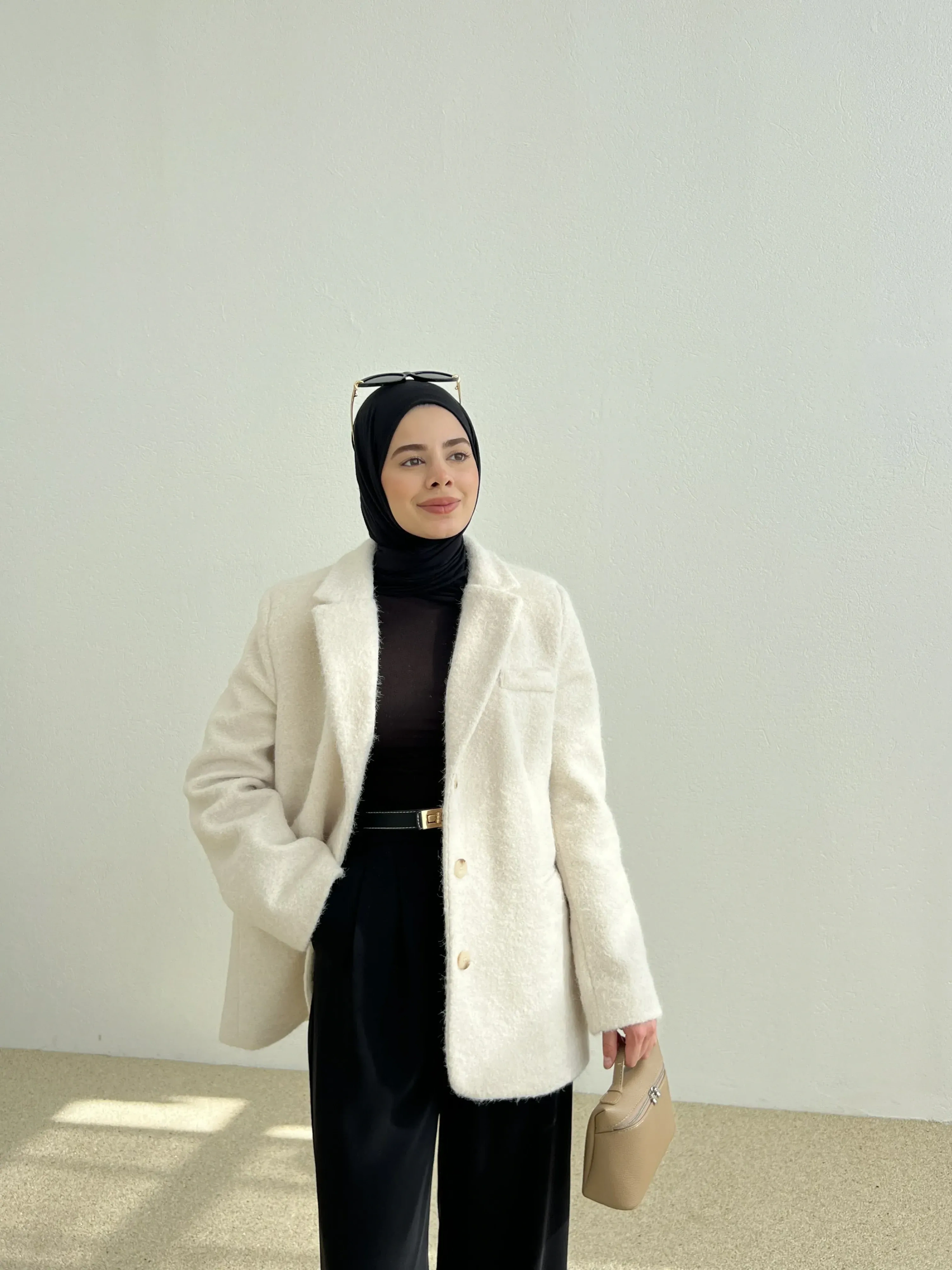 KIRÇILI KEMERLİ KAŞE CEKET bej