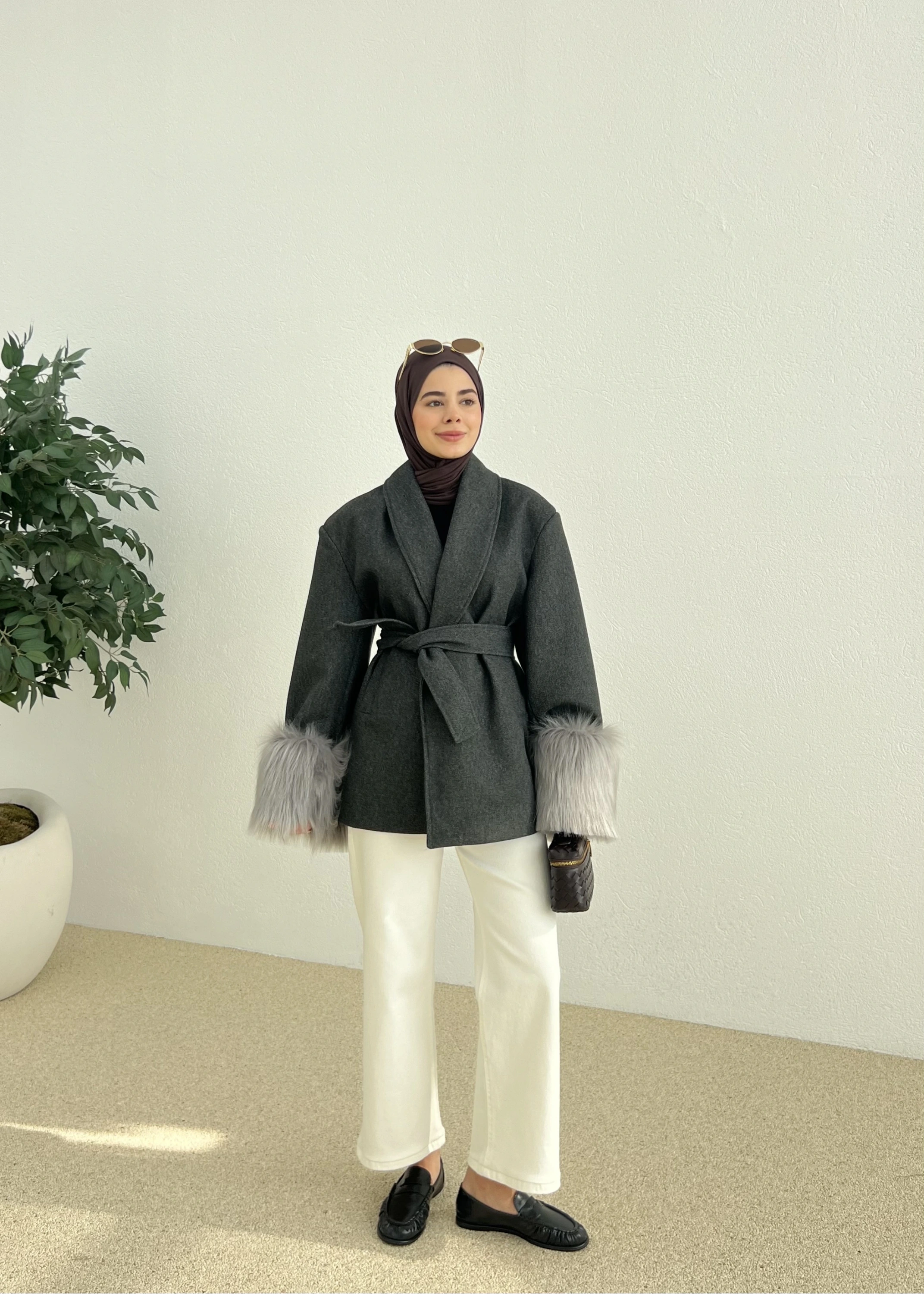 KOL KÜRKLÜ KABAN ANTRASİT