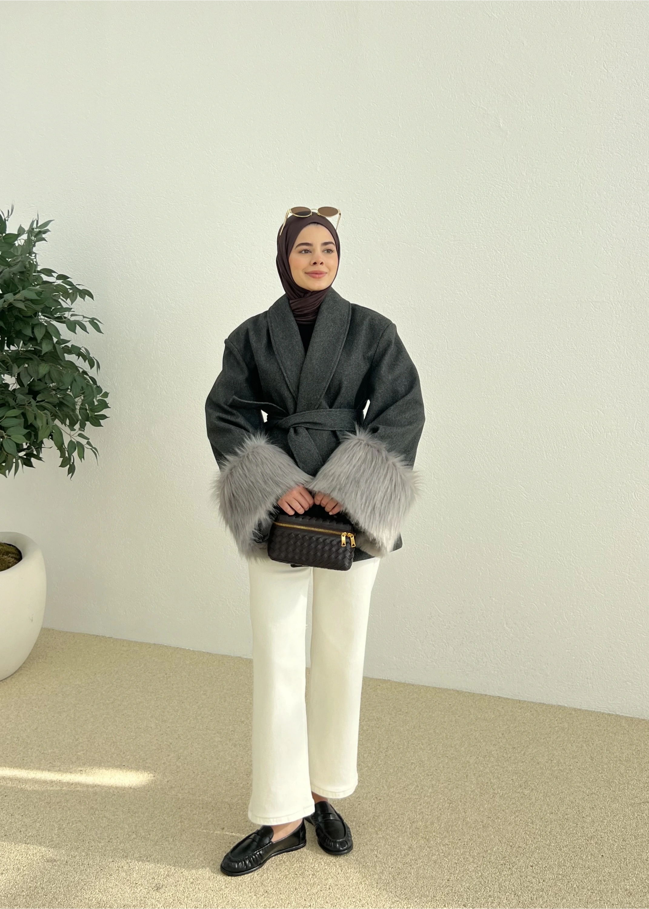 KOL KÜRKLÜ KABAN ANTRASİT